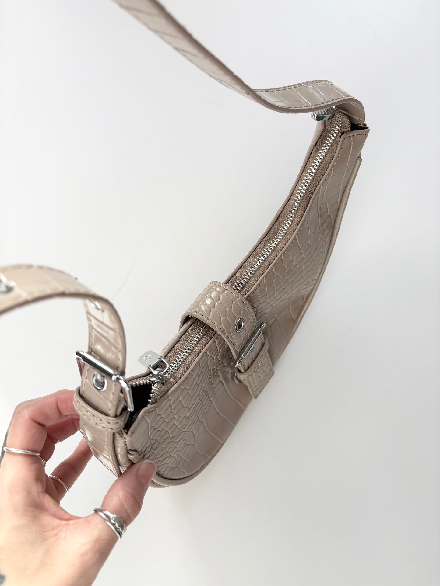 8 other reasons crescent buckle bag in croc