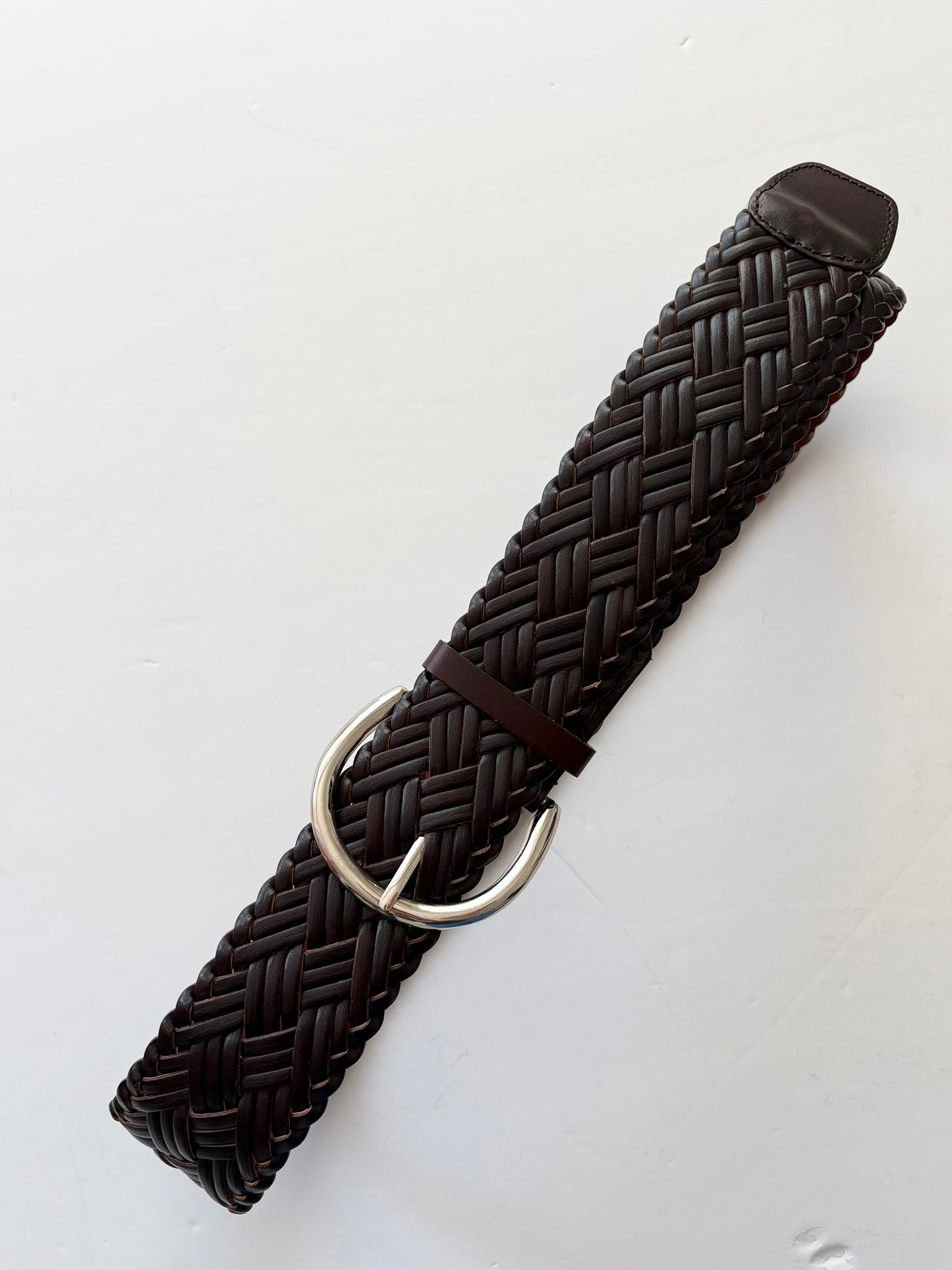 Ceinture large tressée en cuir véritable