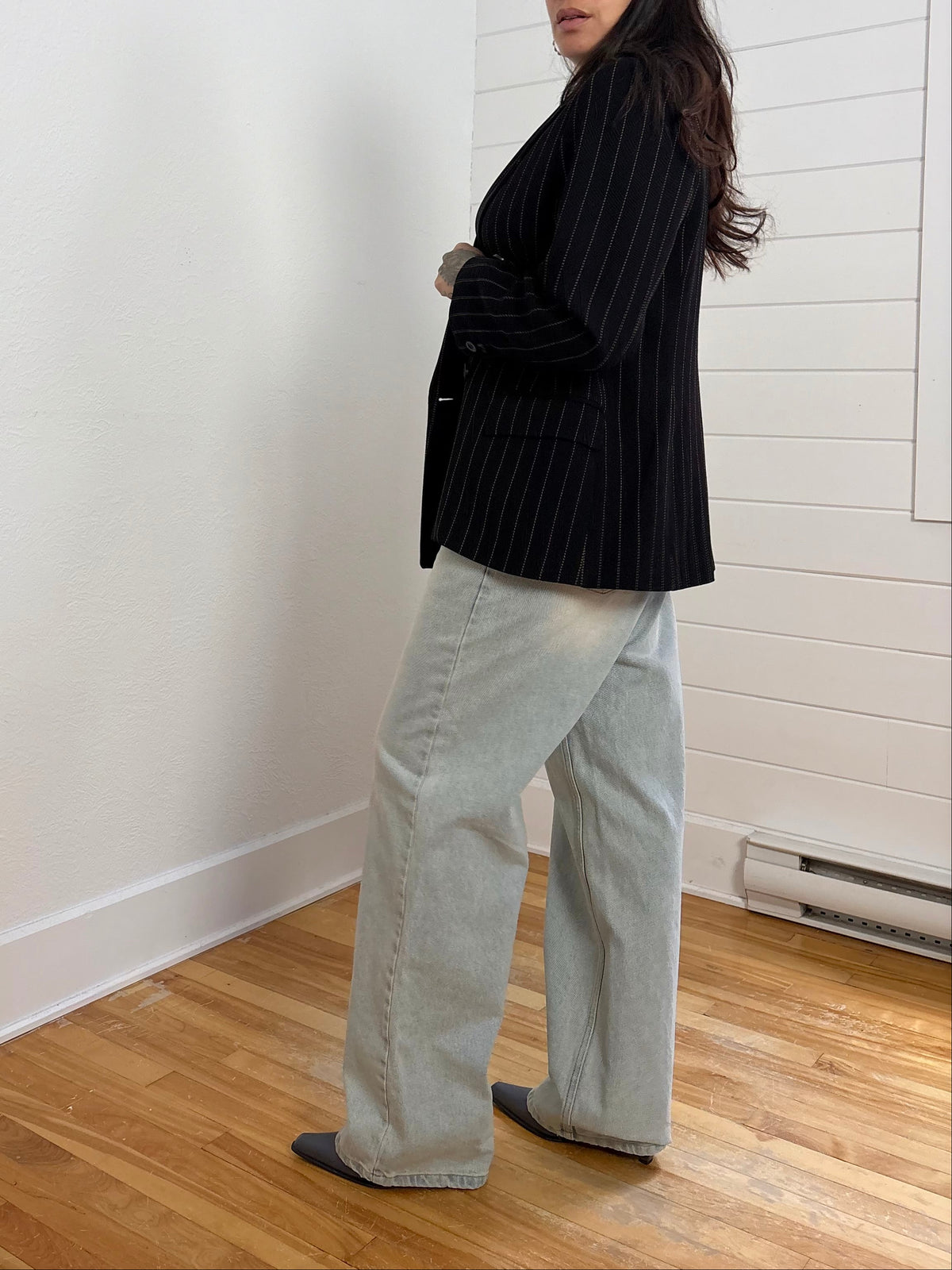 Blazer vintage Laurel en laine à fines rayures Taille M
