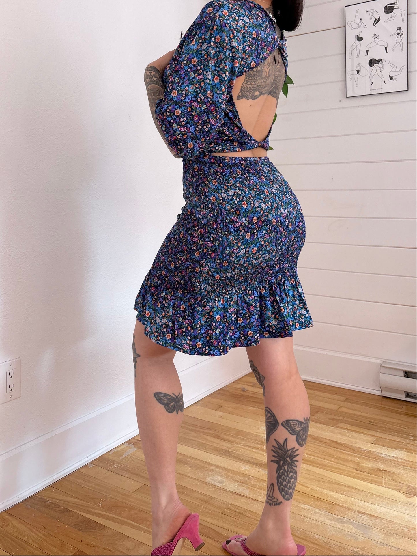 Robe SANDRO Spinelle à smocks floraux, taille M