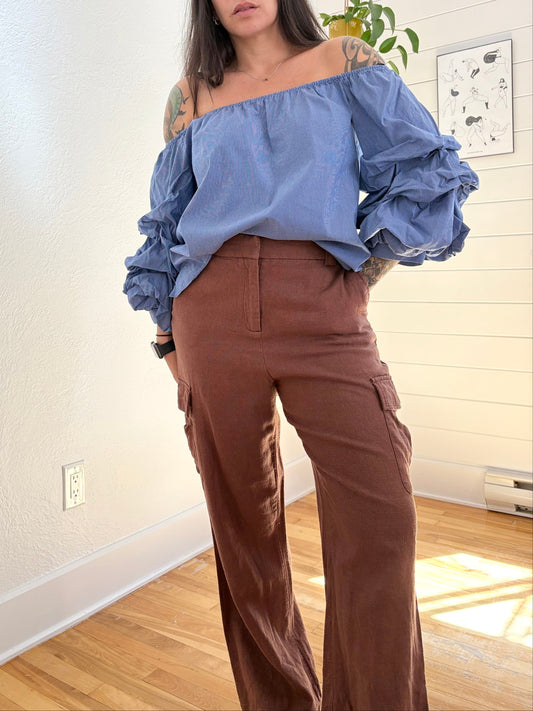 Chemisier à épaules dénudées et manches froncées Zara Medium