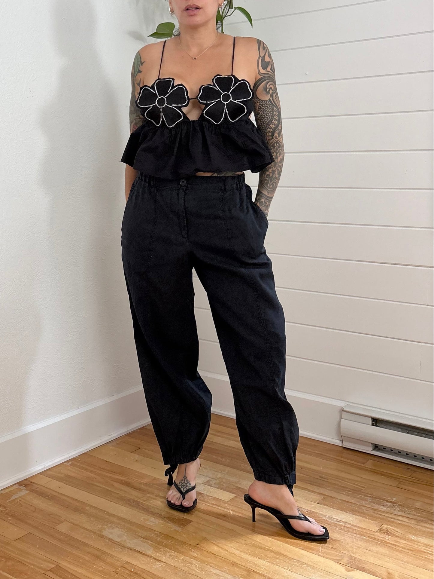 Zara rhinestone floral poplin top Medium