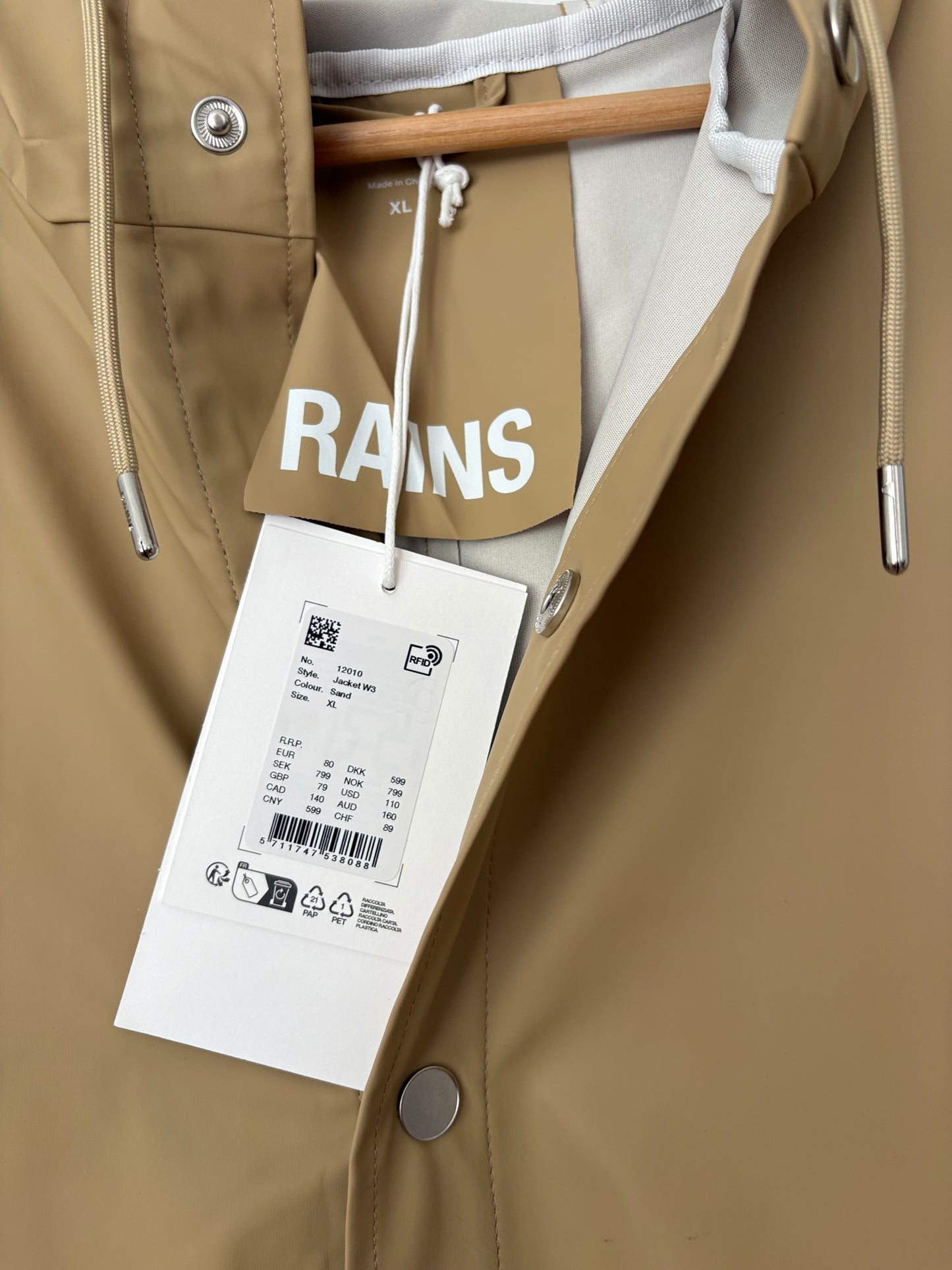 Veste de pluie RAINS W3 couleur sable XL