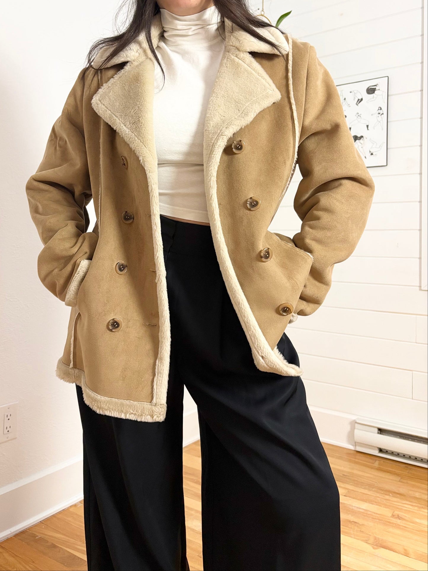 Manteau en peau lainée vintage Route 66, taille L