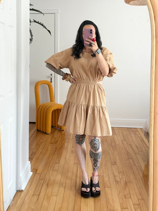 Robe mini Madewell en seersucker à découpes et manches bouffantes Large