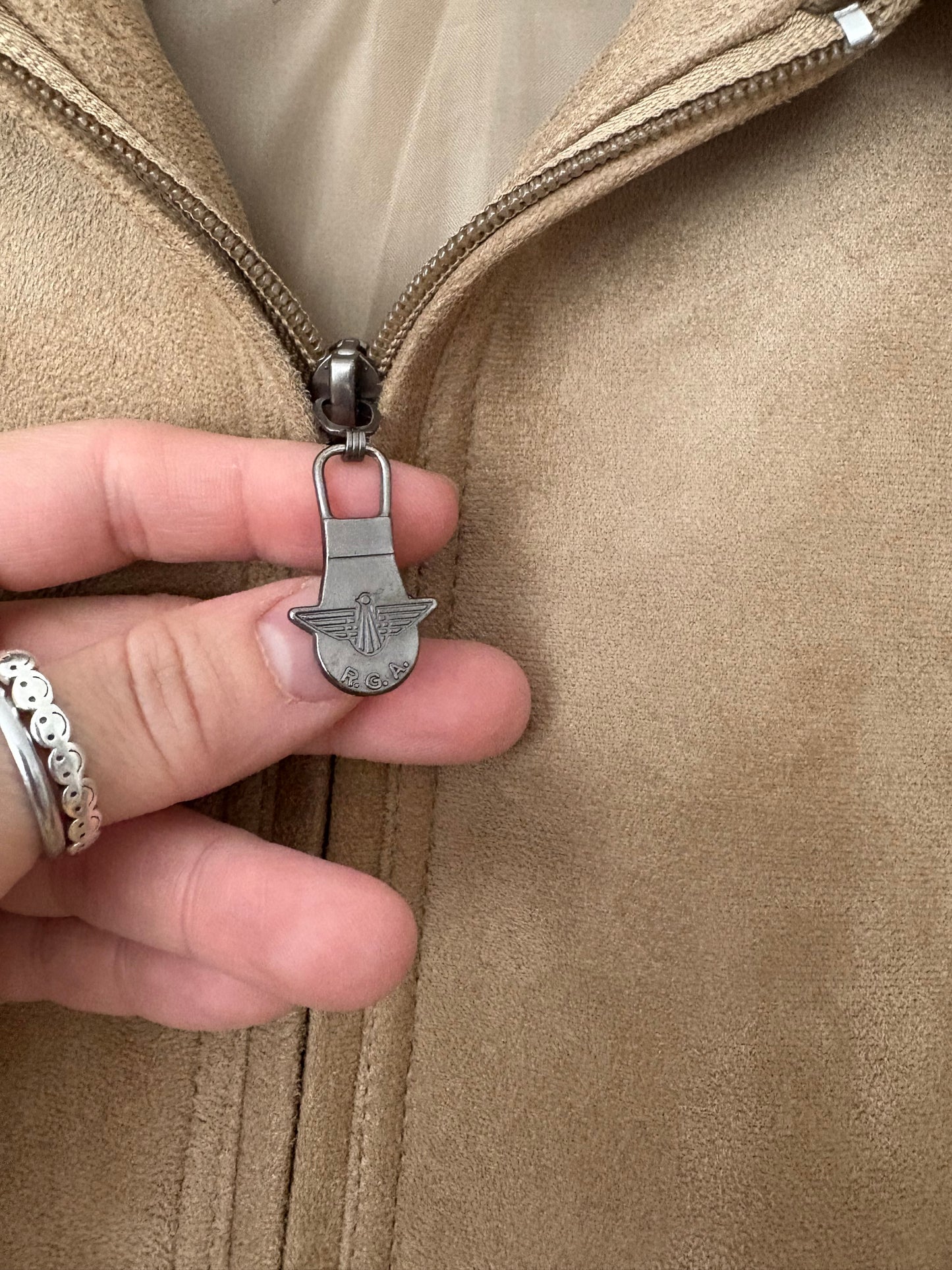 Blouson aviateur vintage en daim beige, taille 2XL