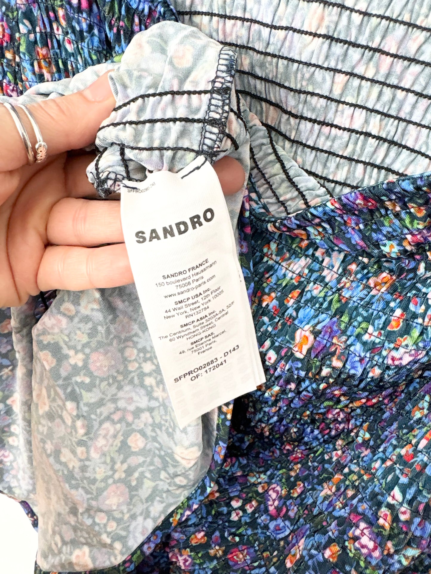 Robe SANDRO Spinelle à smocks floraux, taille M
