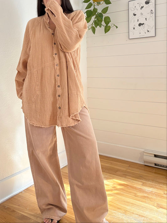 Free People summer daydream frayed button down L/XL