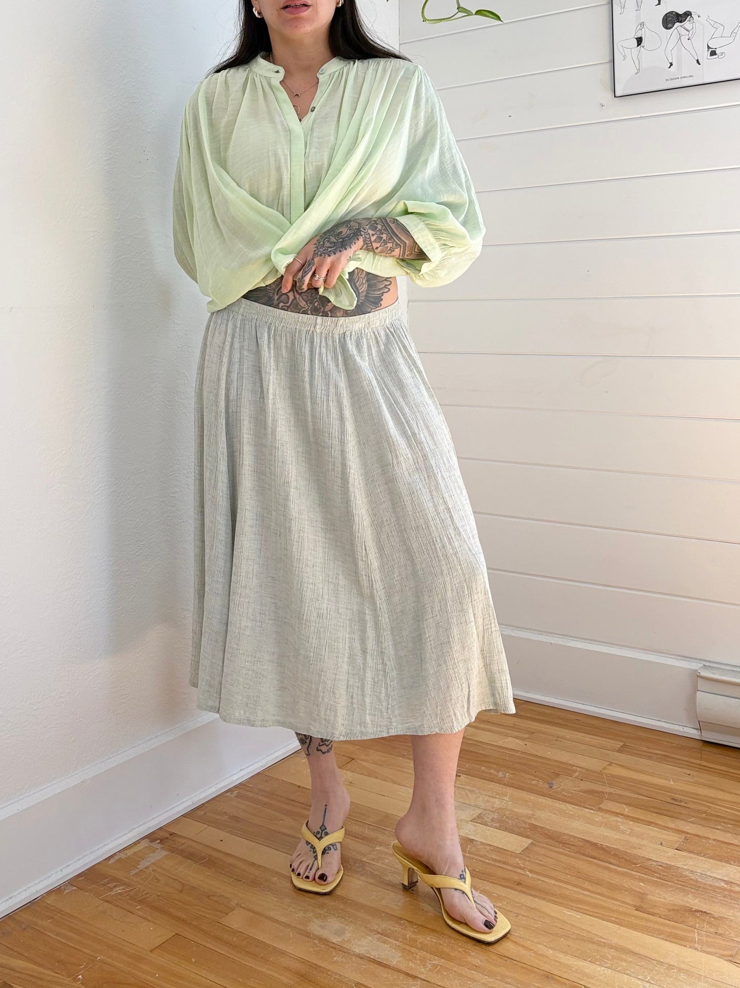 Vintage linen blend midi skirt XL