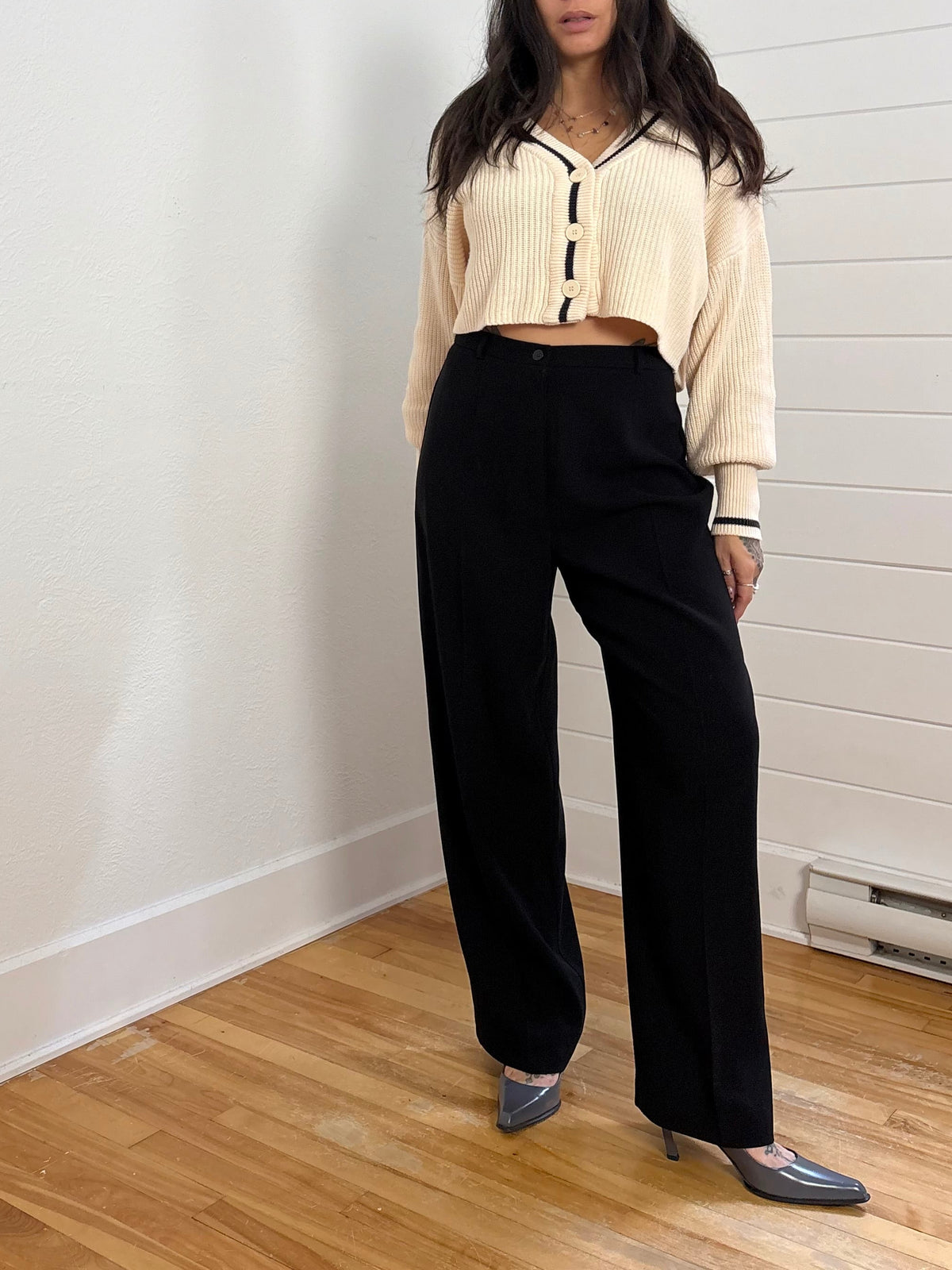 Oak + Fort varsity crop cardigan Small