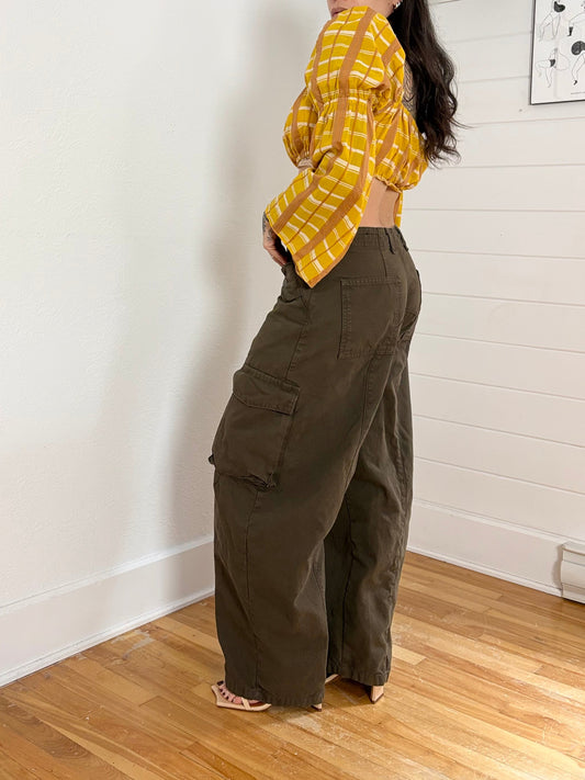 STAUD long sleeve plaid crop top Medium