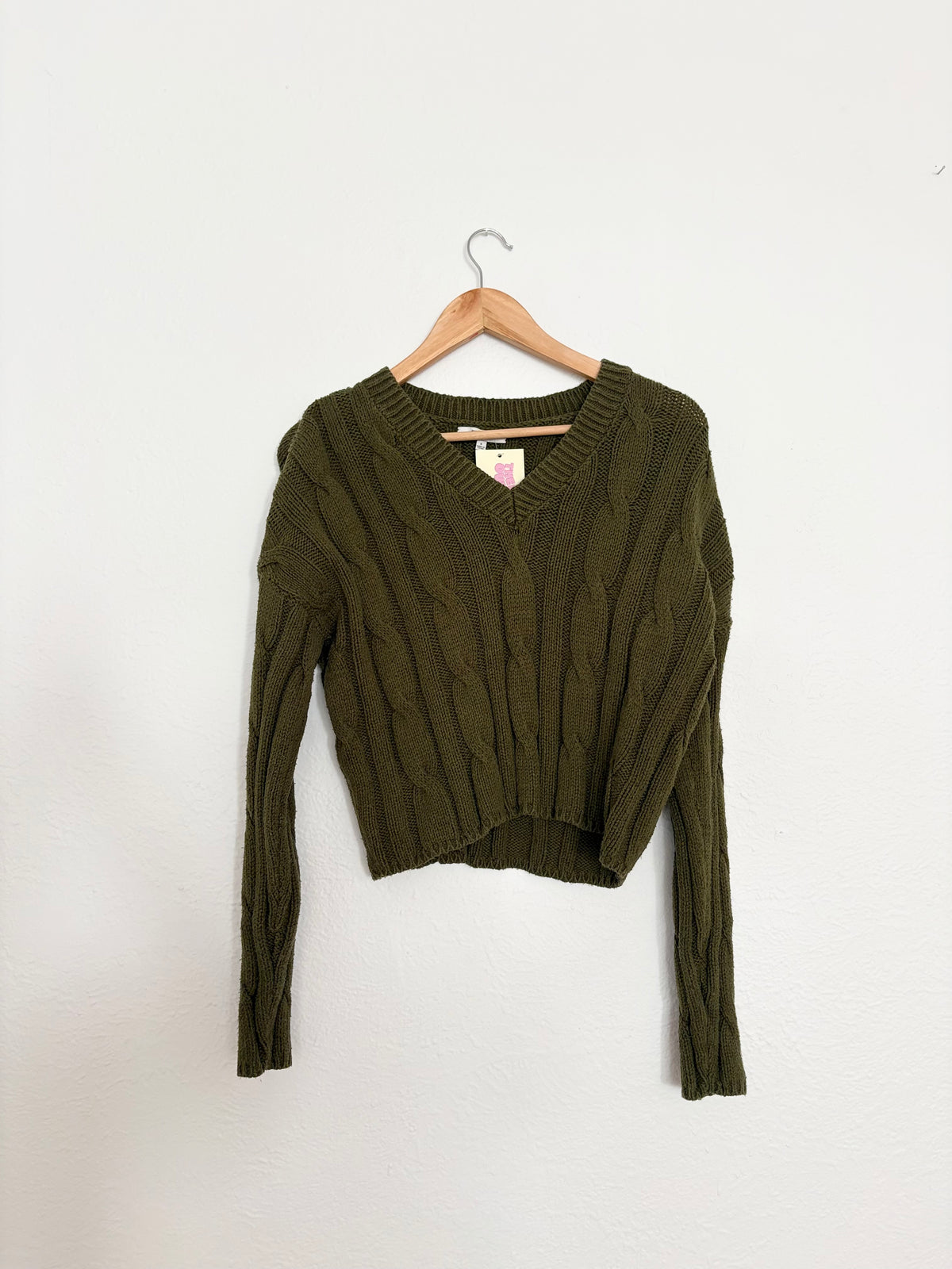 Madewell cable knit V neck crop sweater Small
