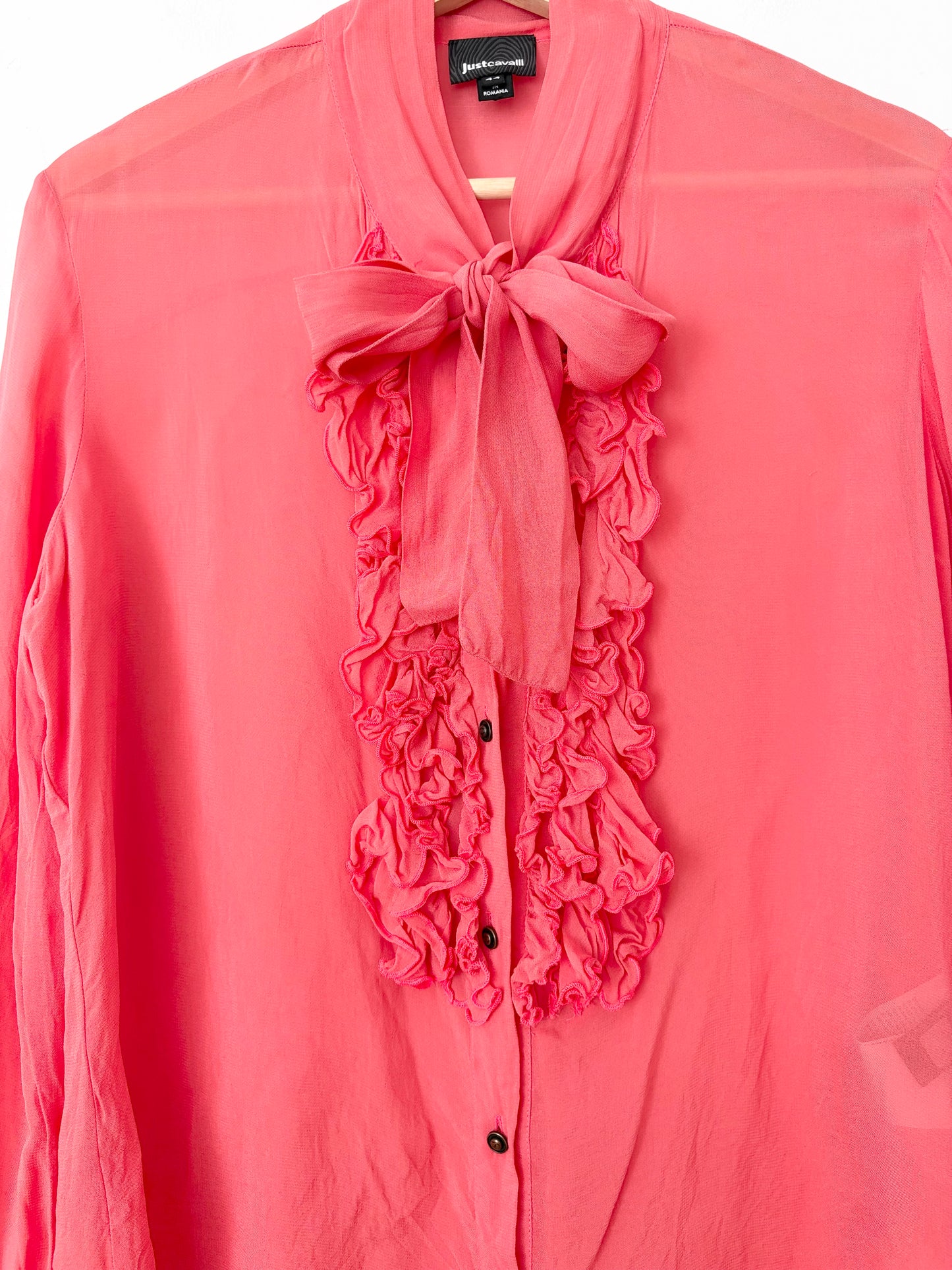 Just Cavalli coral ruffle trim sheer blouse Large
