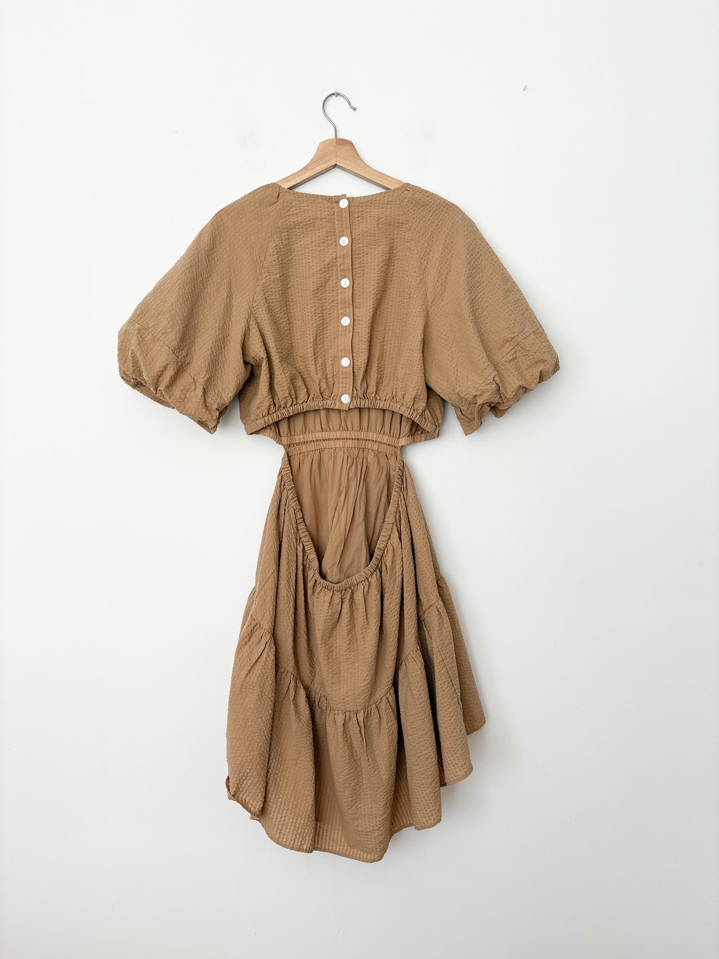 Robe mini Madewell en seersucker à découpes et manches bouffantes Large