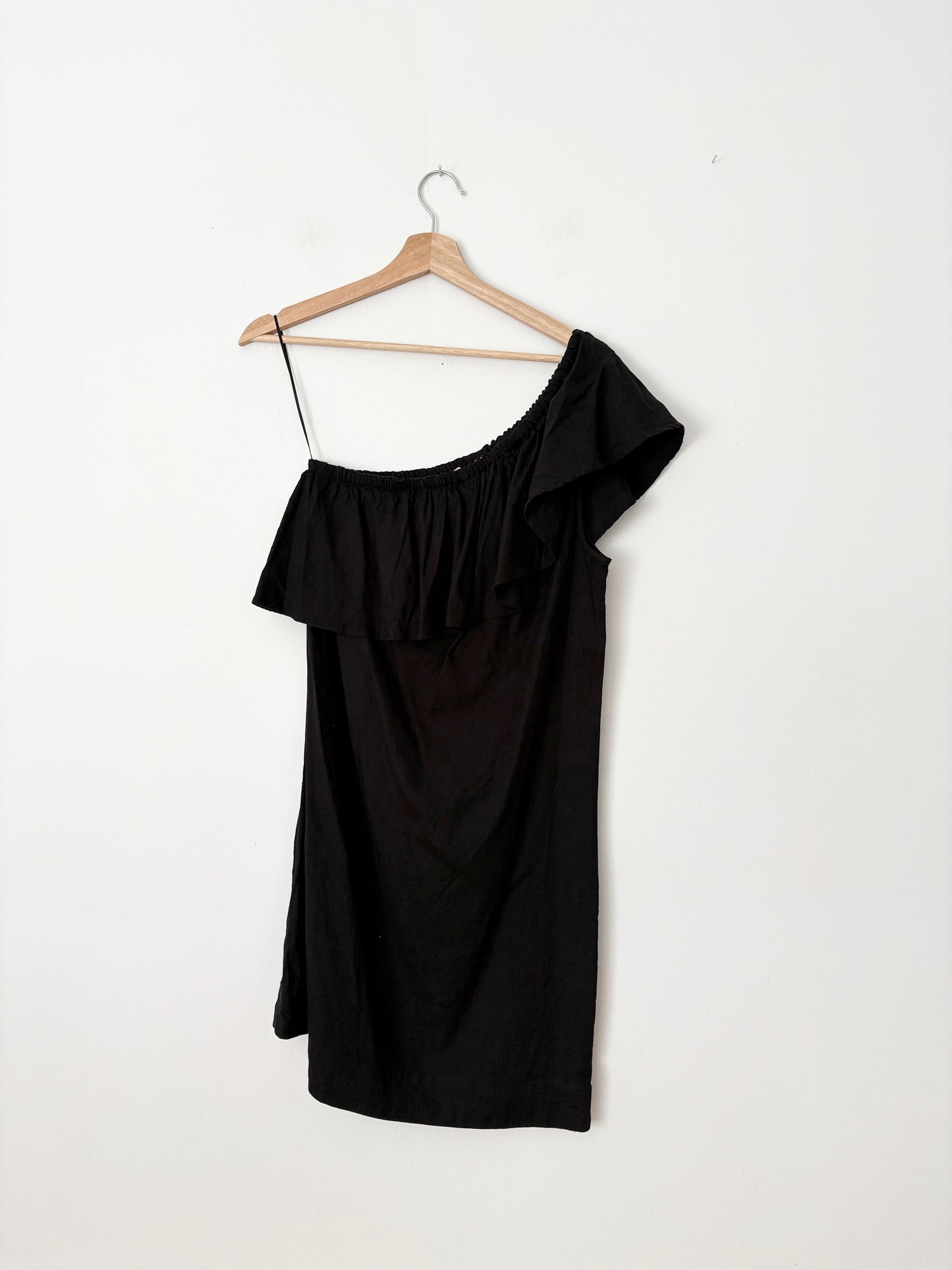 7 for all mankind ruffle linen blend one shoulder dress Medium