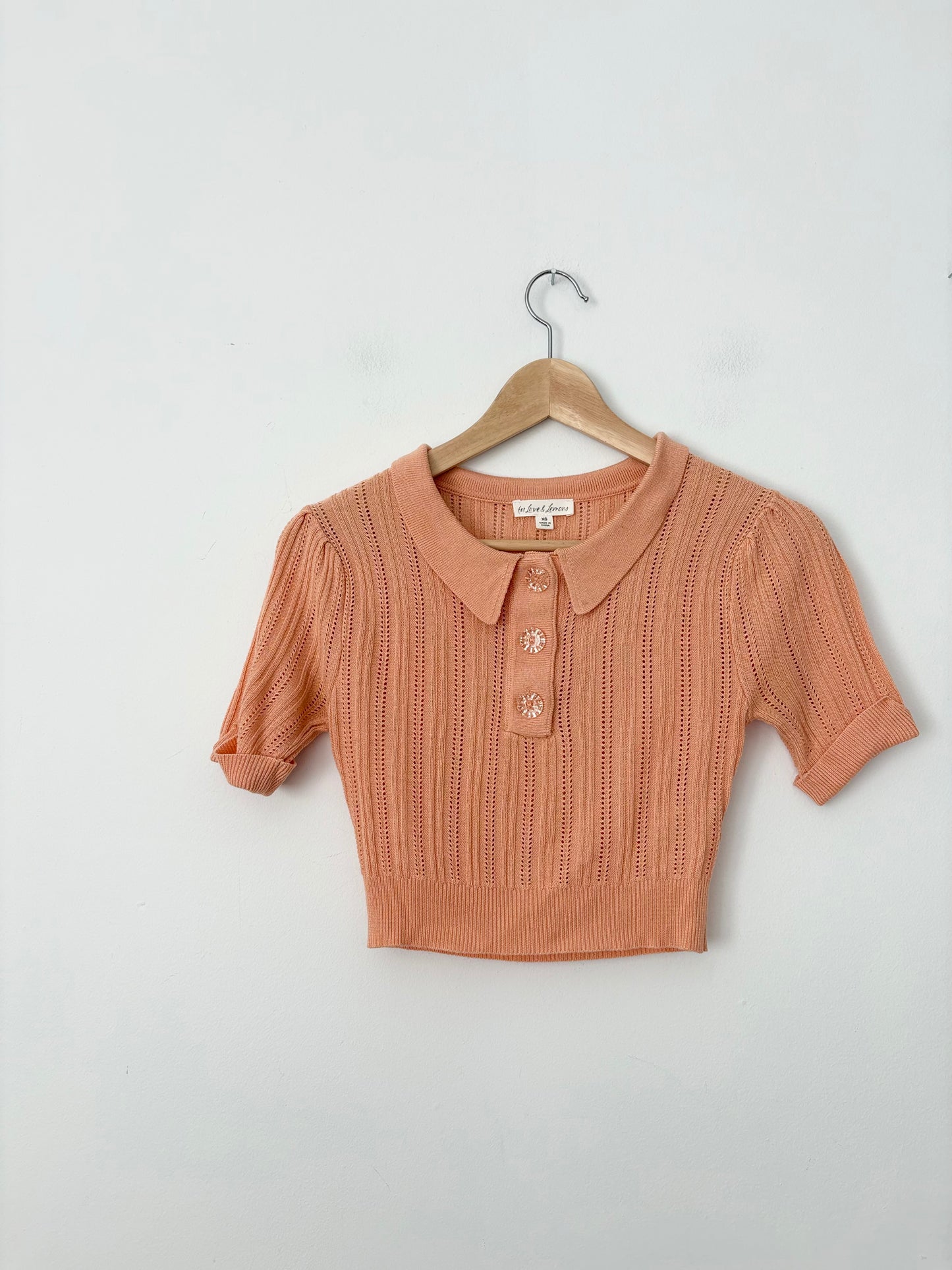 For love & lemons Phoebe pointelle polo sweater XS