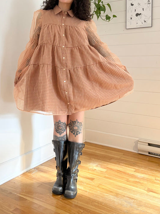 En saison organza check print tiered dress Large