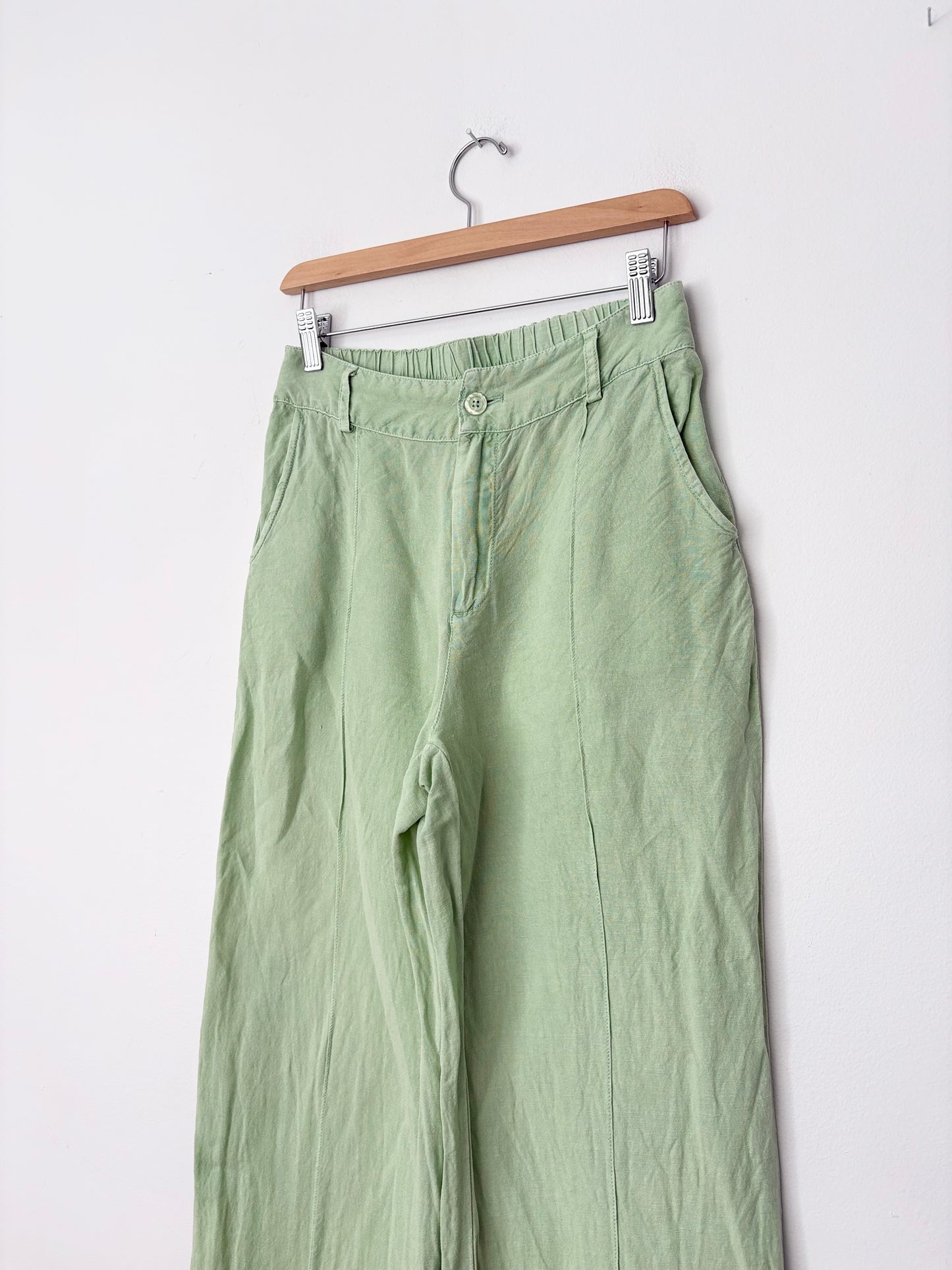Pantalon large en mélange de lin vert menthe YFB taille S