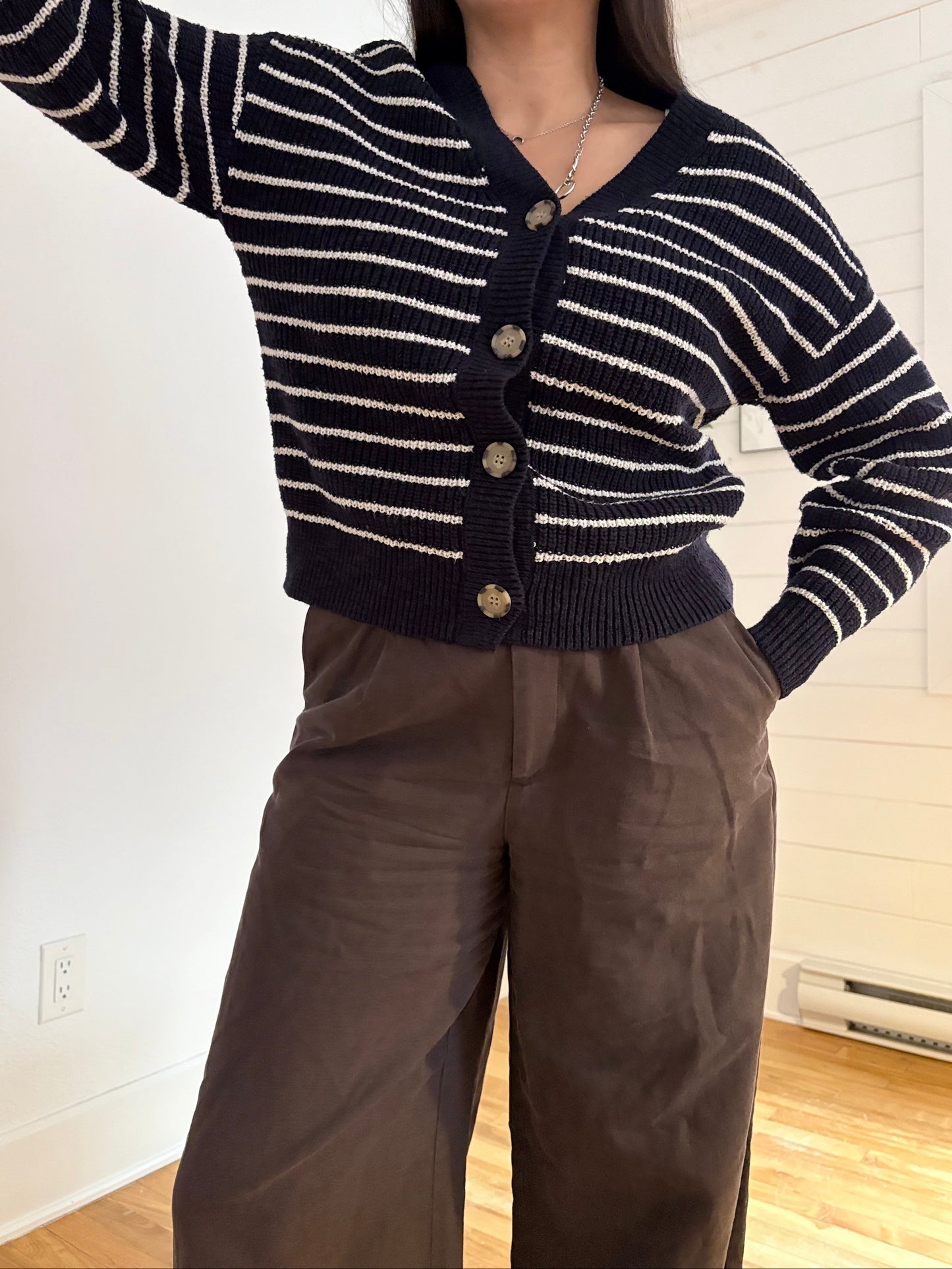 Loft cotton knit stripe cardigan Small