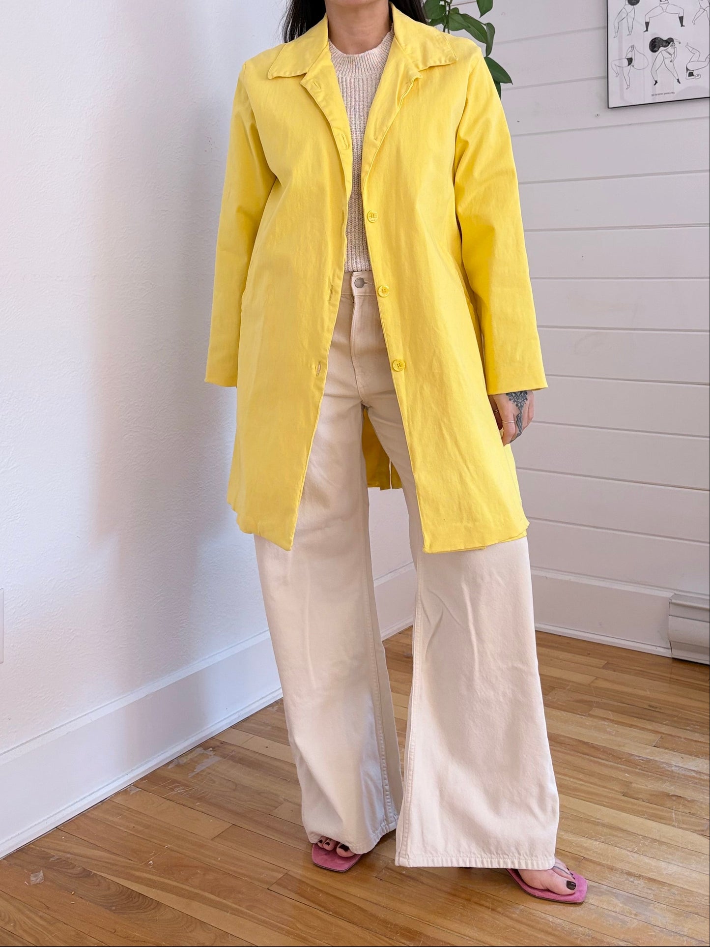 Vintage yellow midi trench coat M/L
