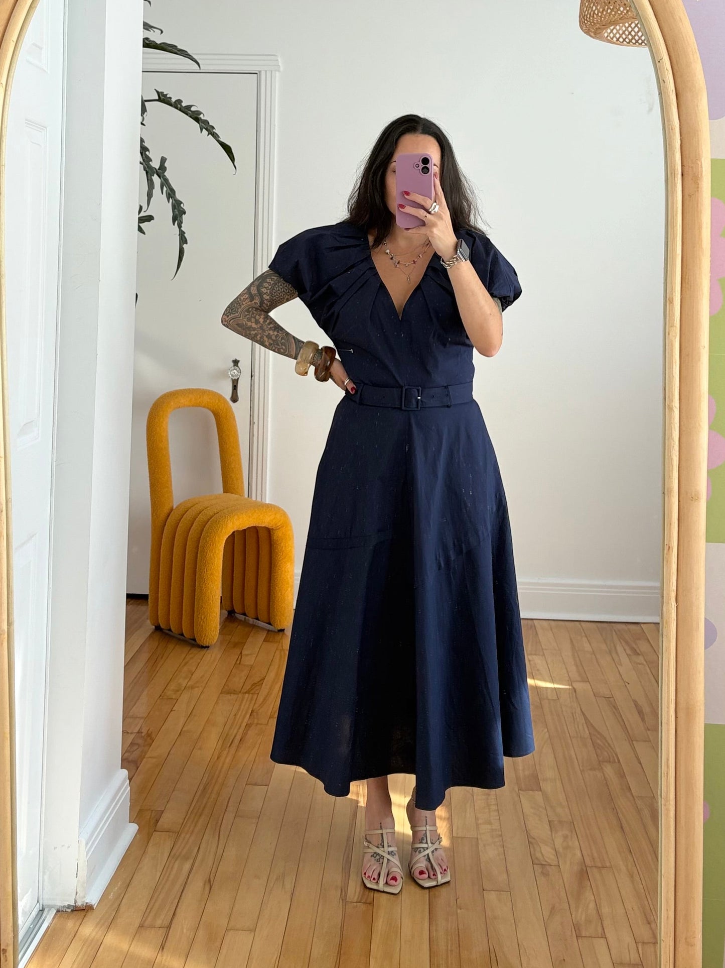 O.P.T puff sleeve belted dress Large