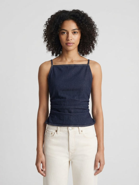 Madewell Airy Denim Ruched Squareneck Tank XL
