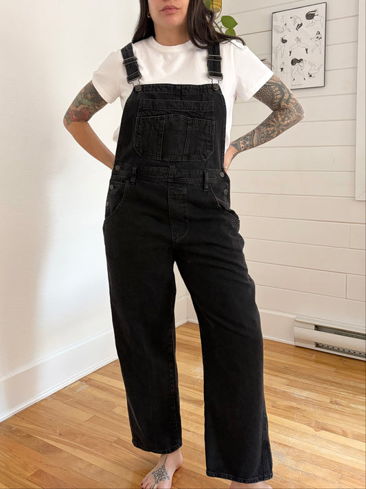 Gap 90's loose black denim overalls Small