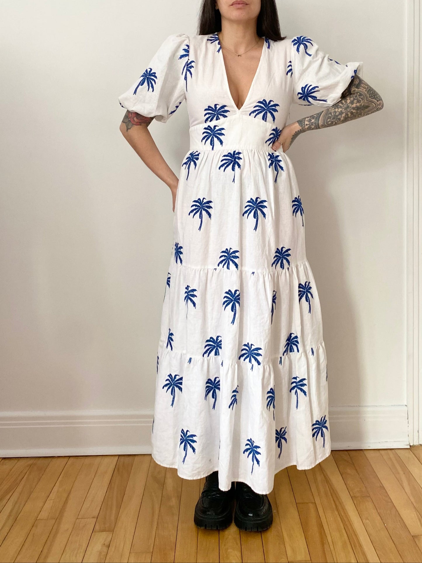 Zara palm tree embroidered maxi dress S/M
