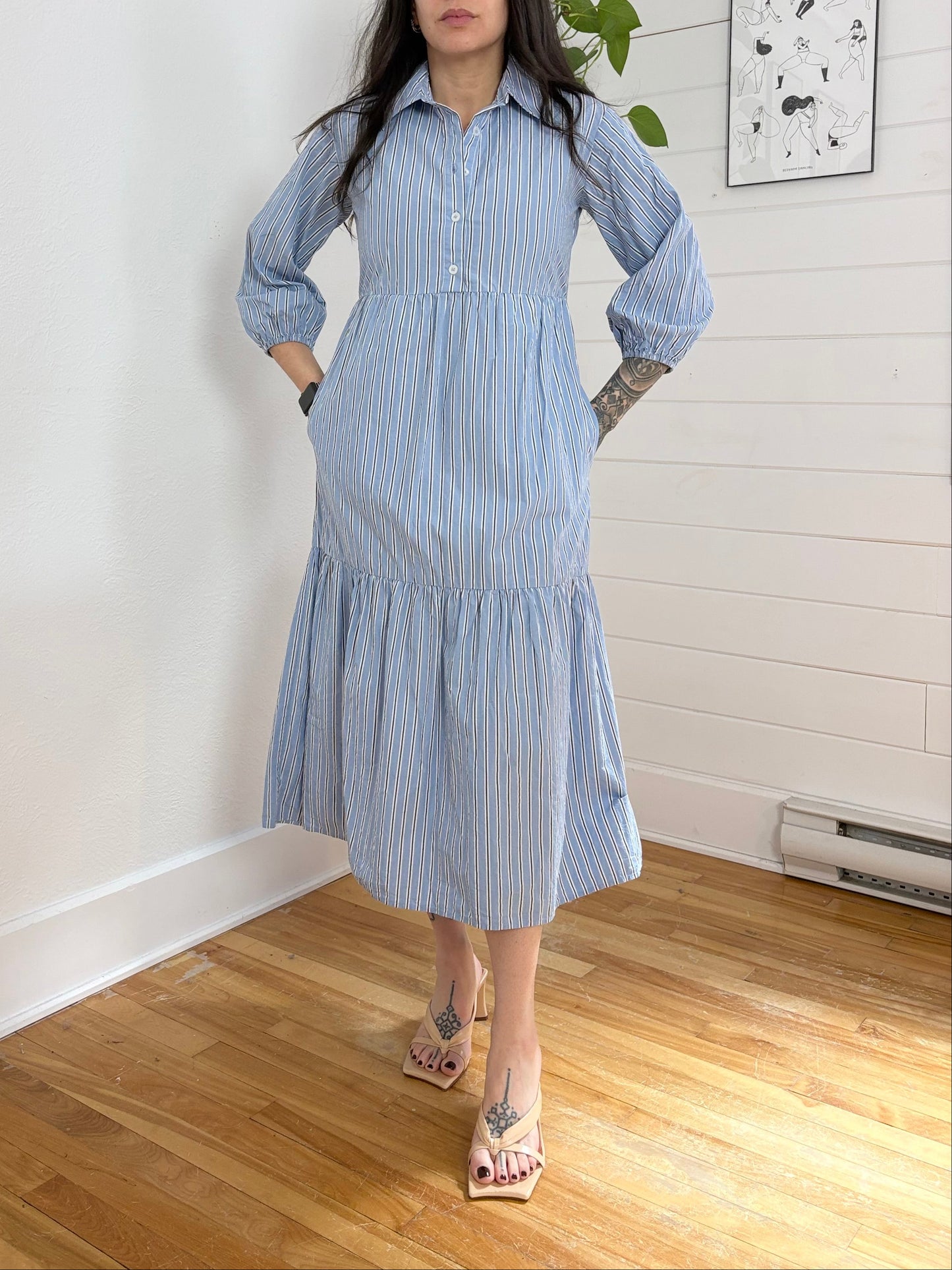 Robe midi rayée en coton bio Quince, taille XS