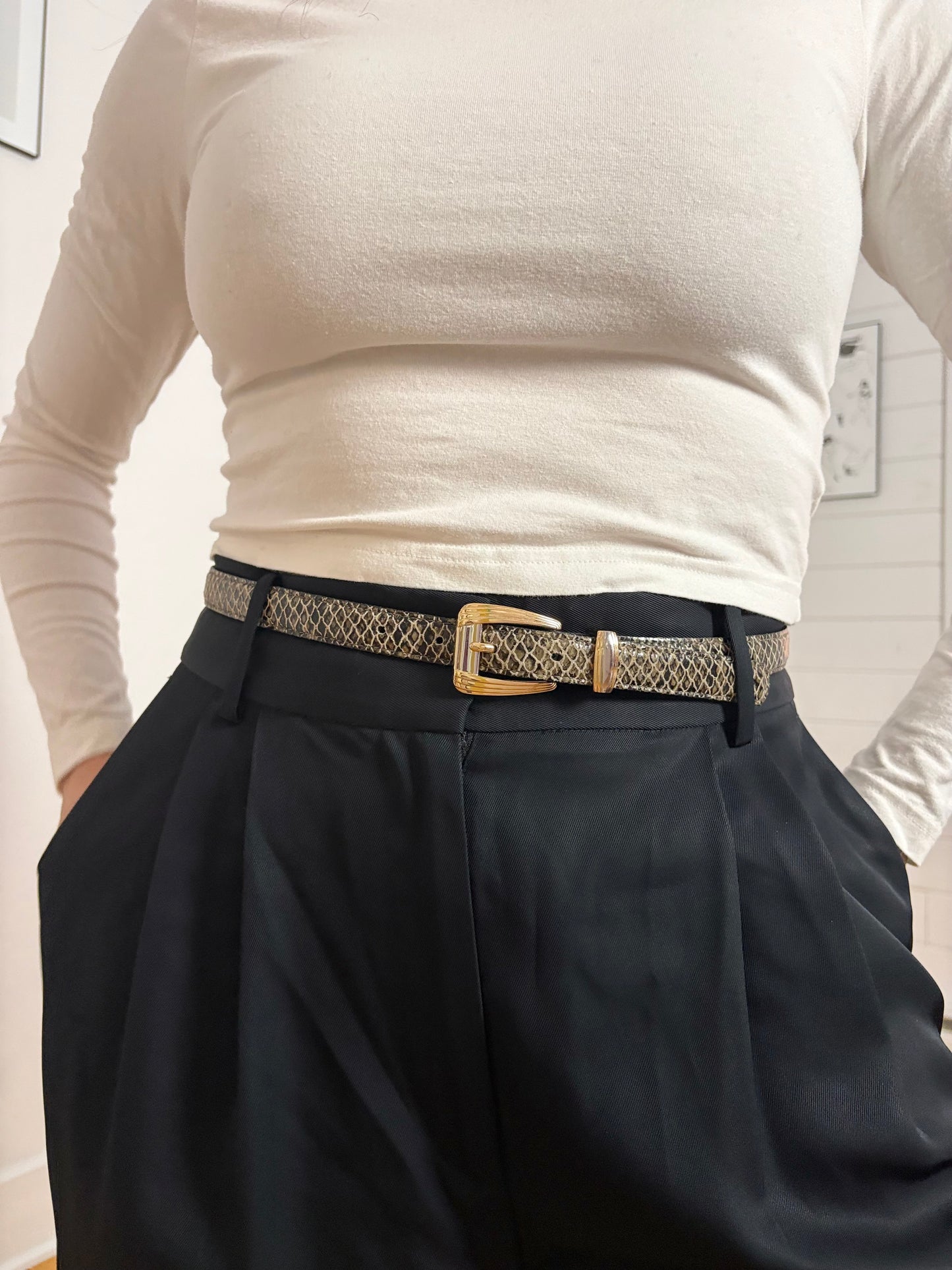 Vintage leather snakeskin belt Large