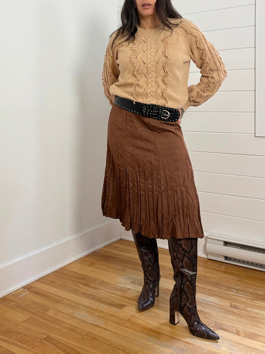 Vintage faux suede pleated midi skirt S/M