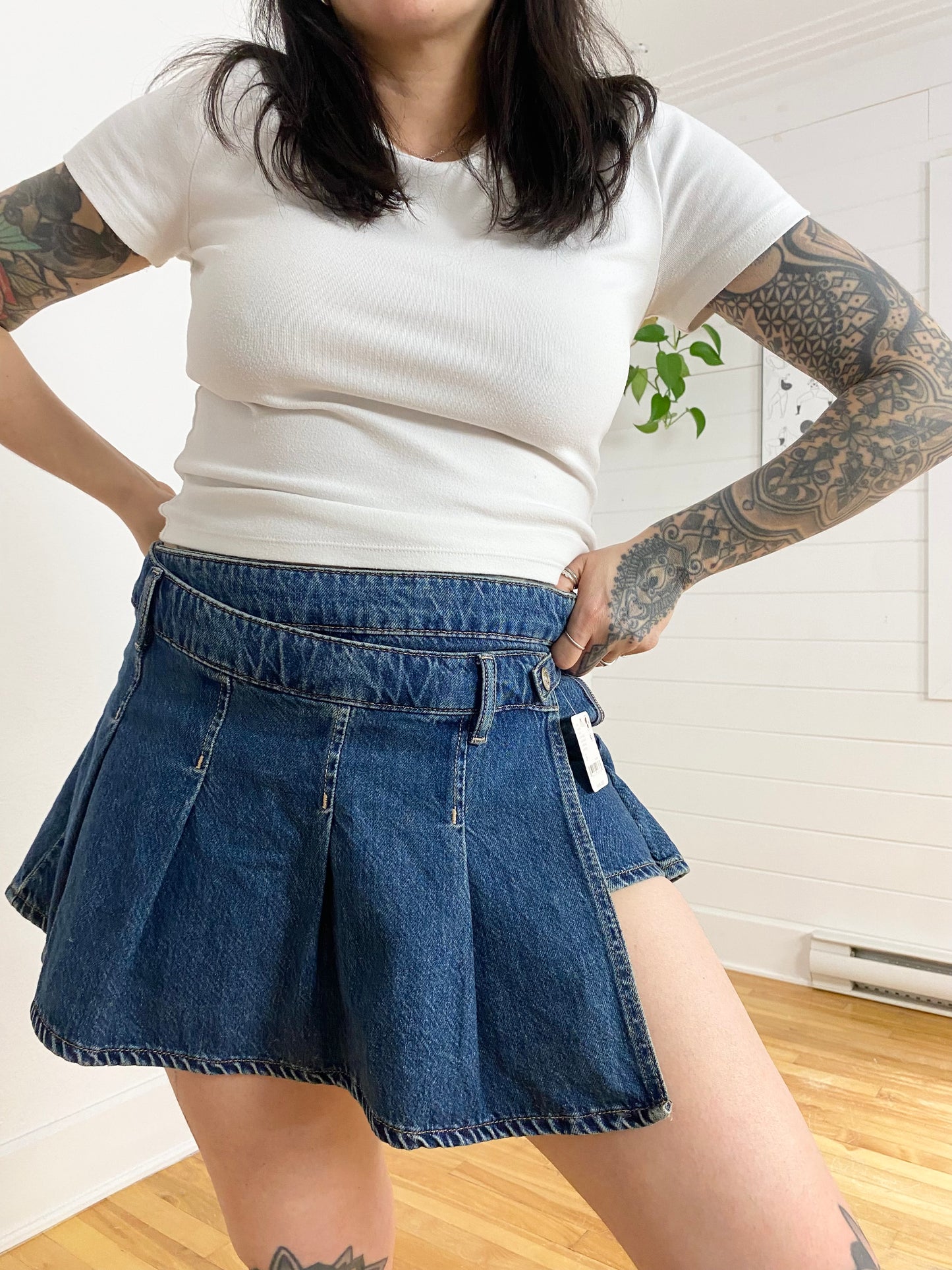 Free People Stephie pleated denim skort W29