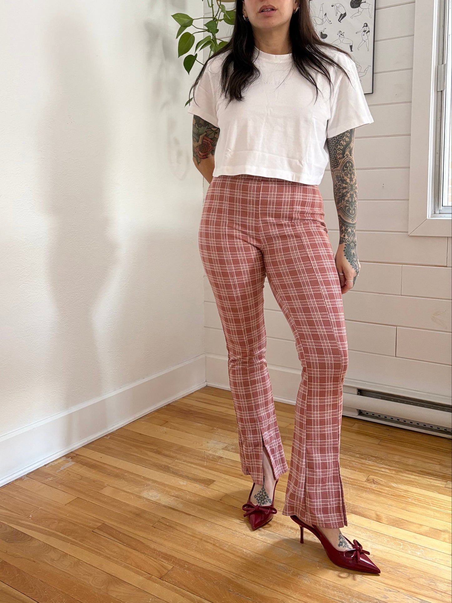 Pantalon à carreaux taille moyennen en tissu recyclé Urban Renewal