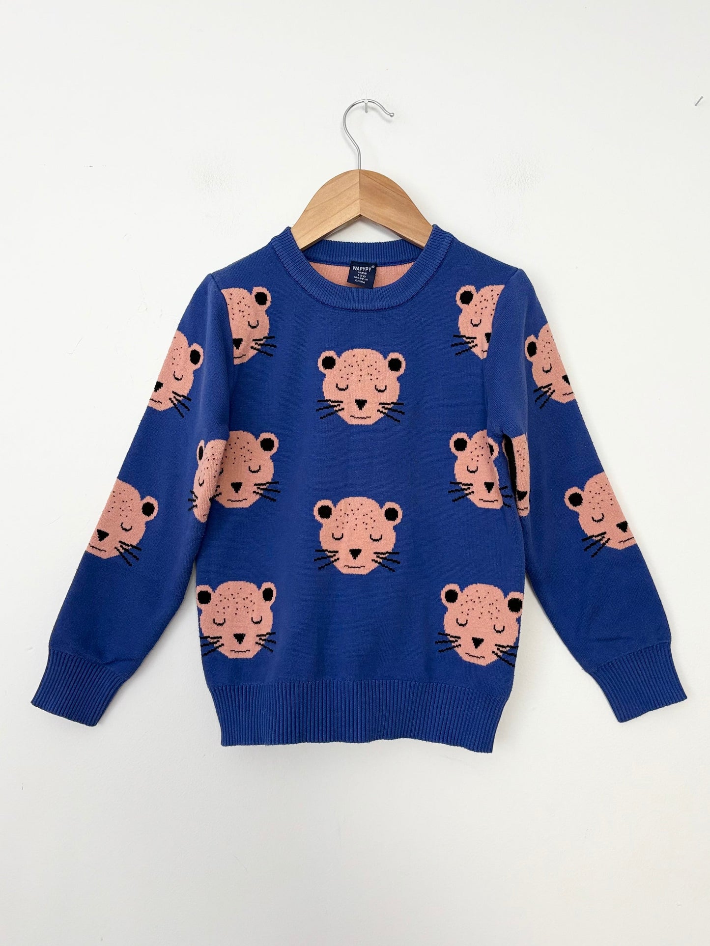 Wapypy knit leopard head sweater 4/5Y