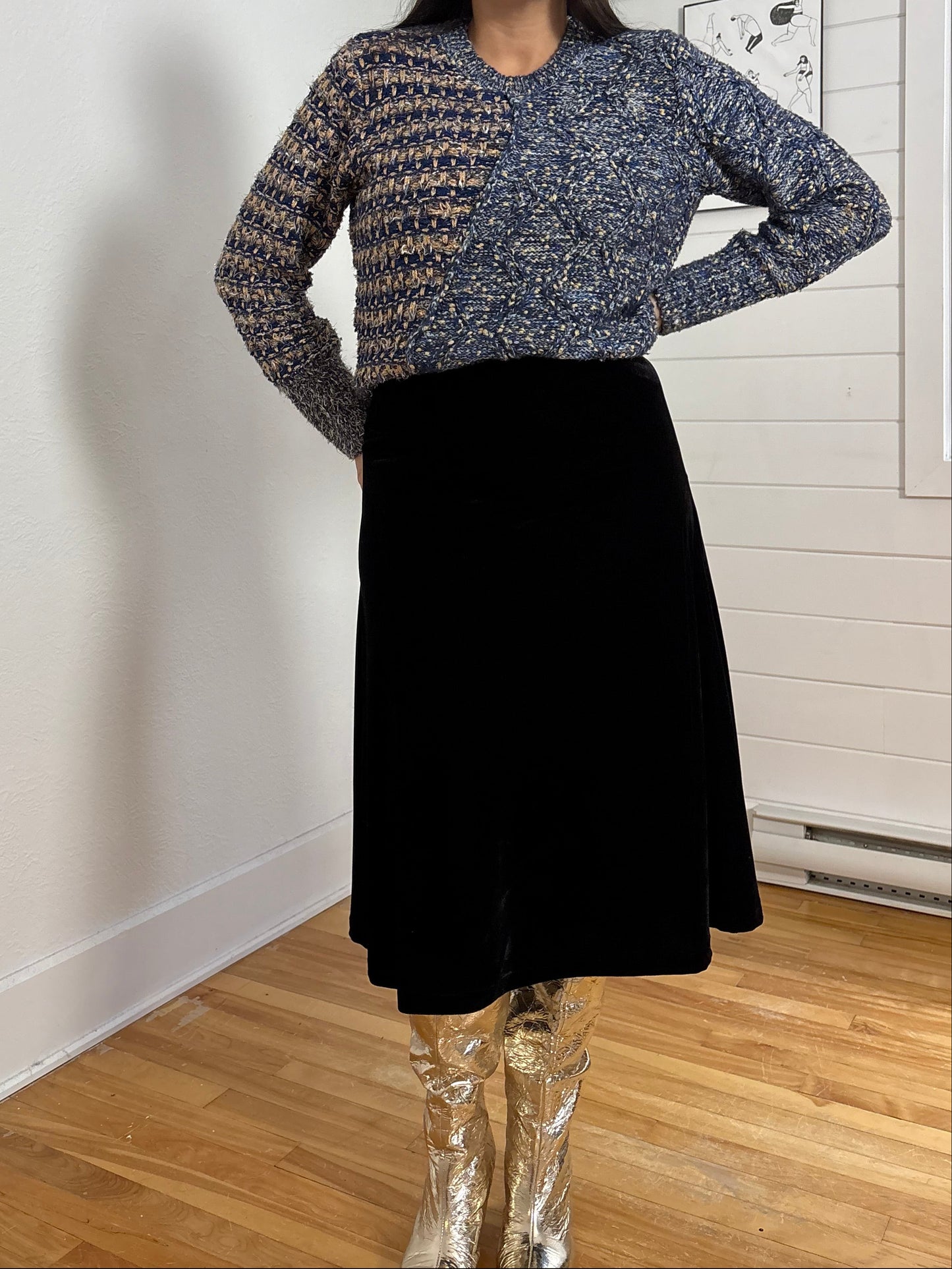 Desigual metallic hybrid chunky knit pullover M/L