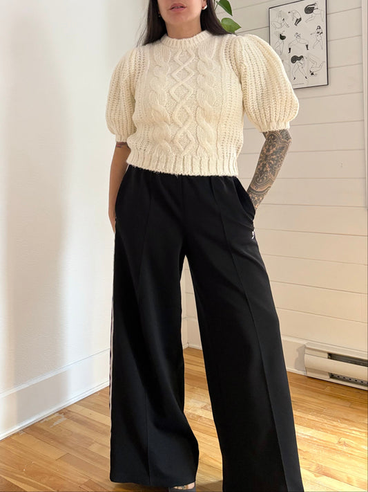 Industry cream cable knit puff sleeve sweater Medium