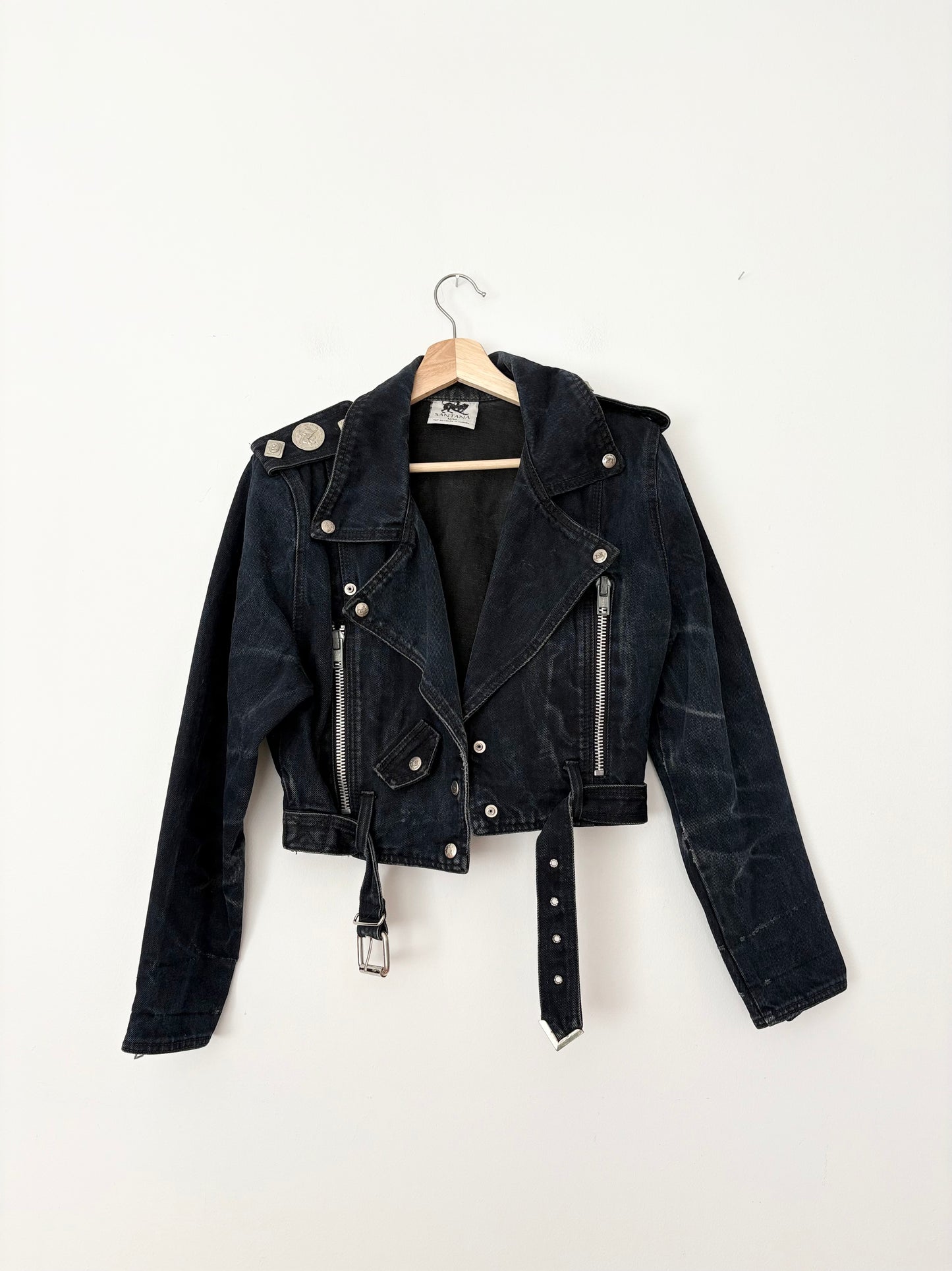 Veste de motard en jean Parasuco vintage S/M