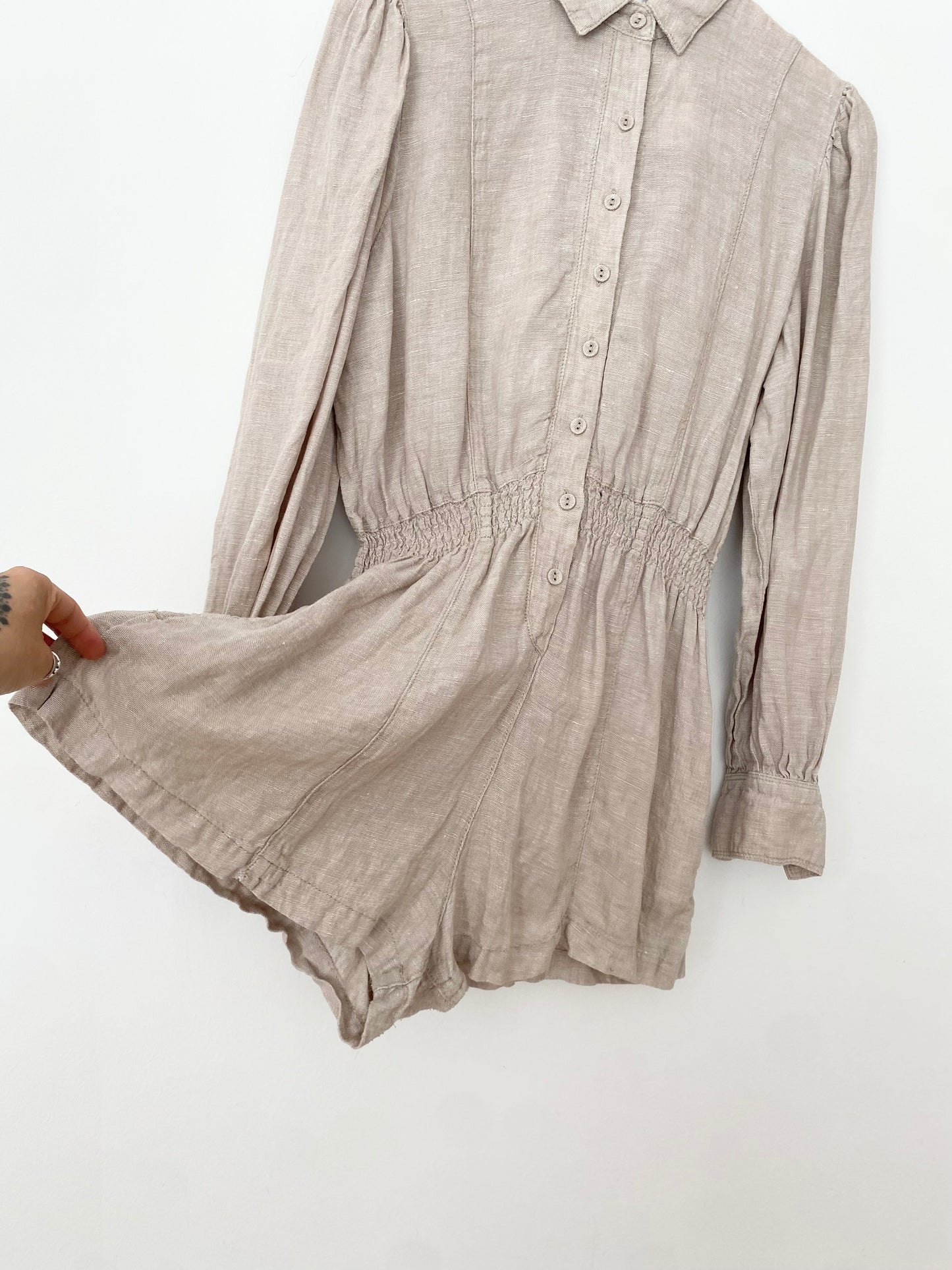 Weworewhat linen button down romper Large