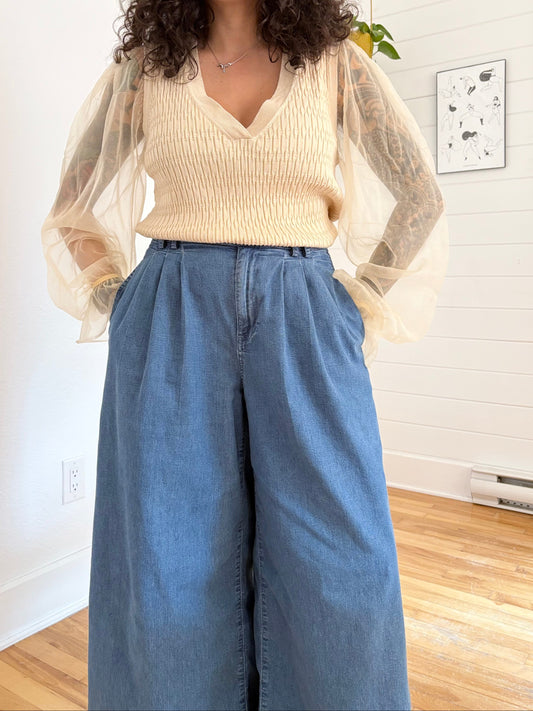Anthropologie Maeve sheer puff sleeve knit sweater XL