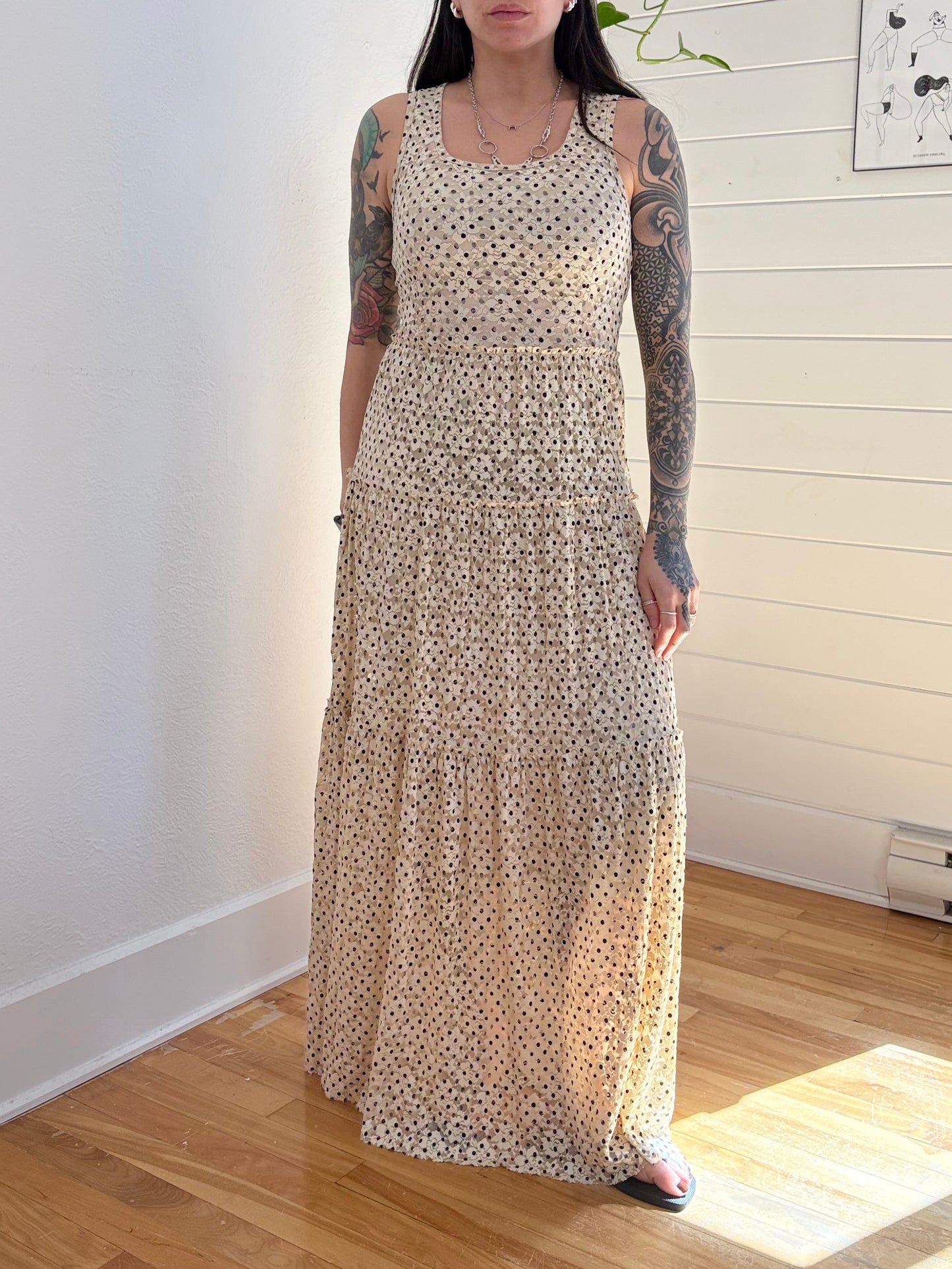 Robe longue en dentelle Marigny Anthropologie Meadow Rue, taille S
