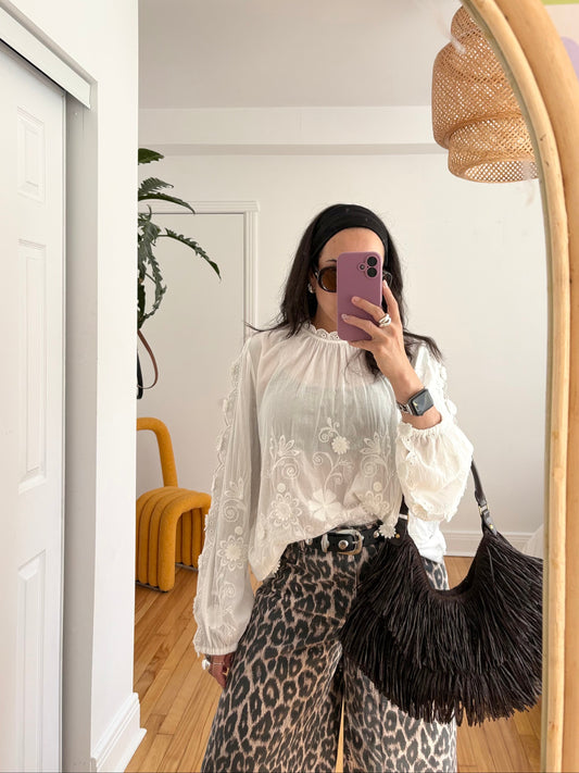 Anthropologie embellished floral blouse Medium