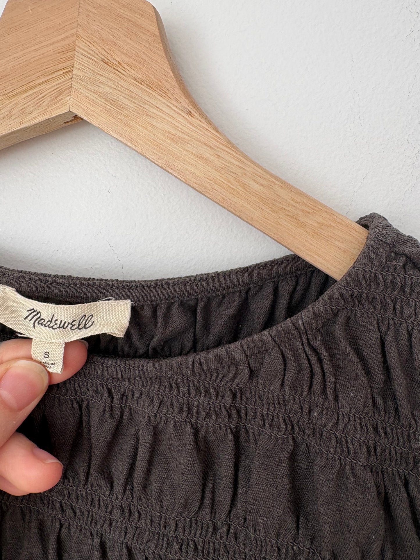 Débardeur Madewell en lin mélangé à col bateau smocké, taille S