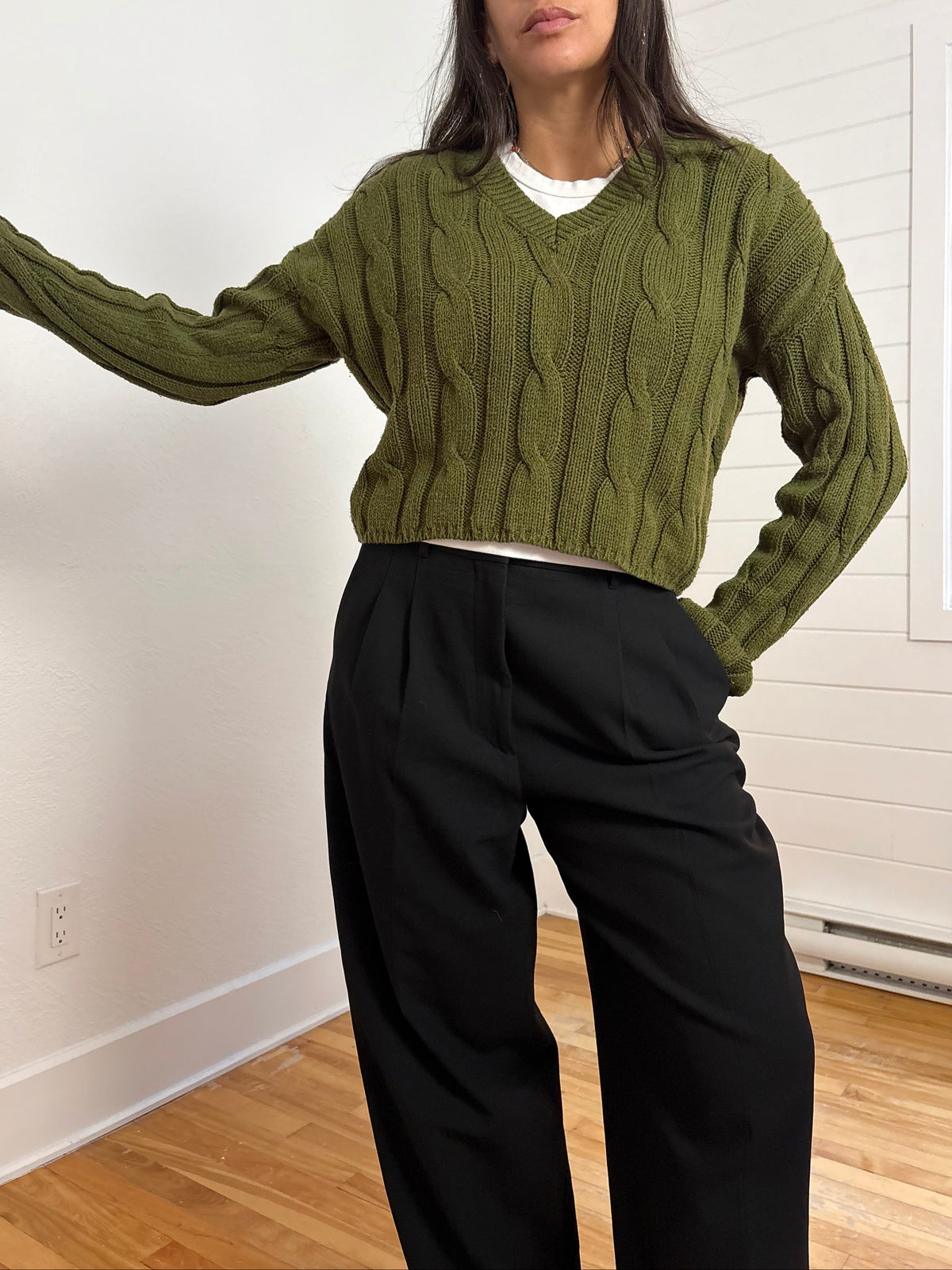 Madewell cable knit V neck crop sweater Small