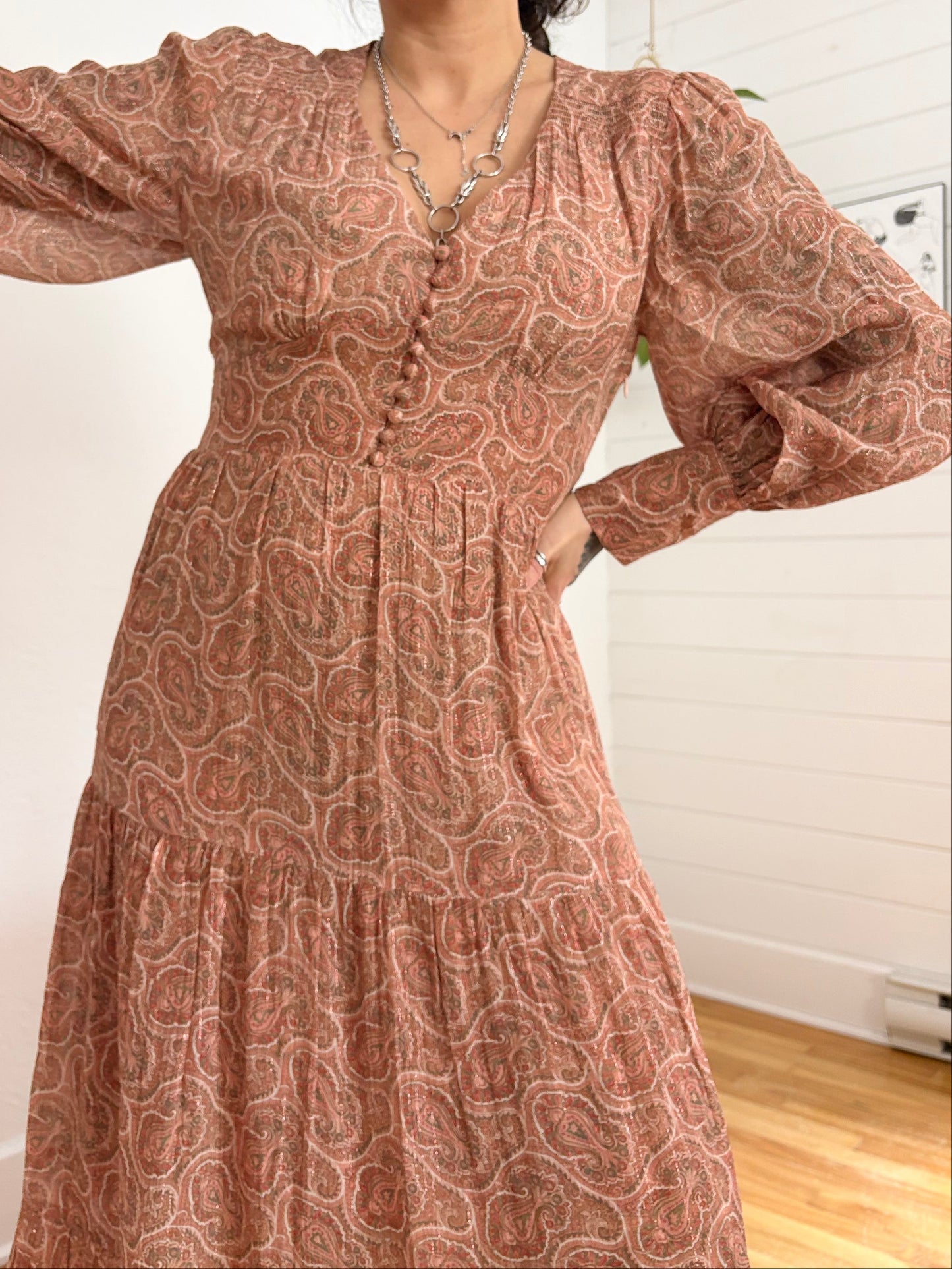 Robe longue en soie mélangée à imprimé paisley The Kooples M/L