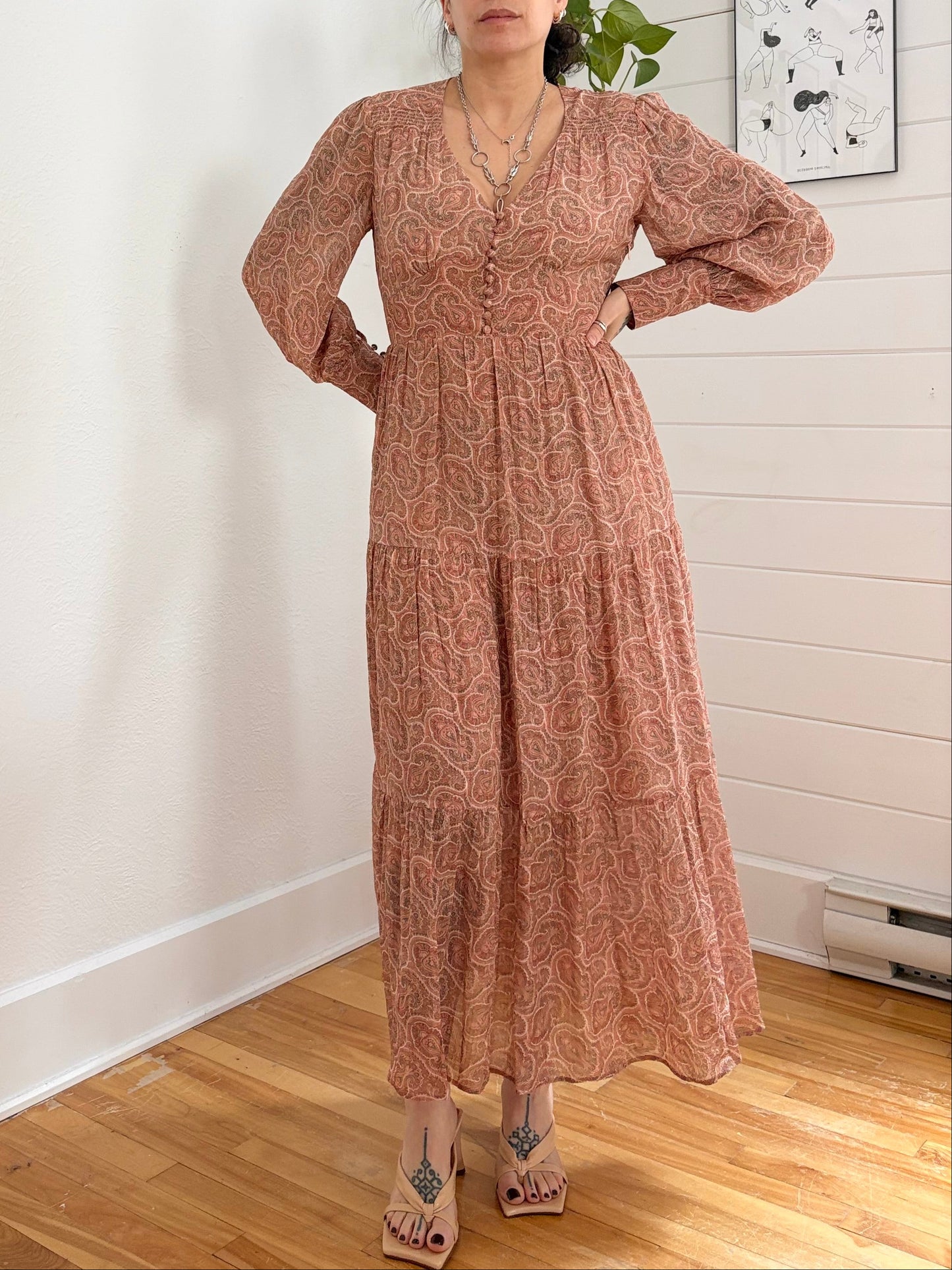 Robe longue en soie mélangée à imprimé paisley The Kooples M/L