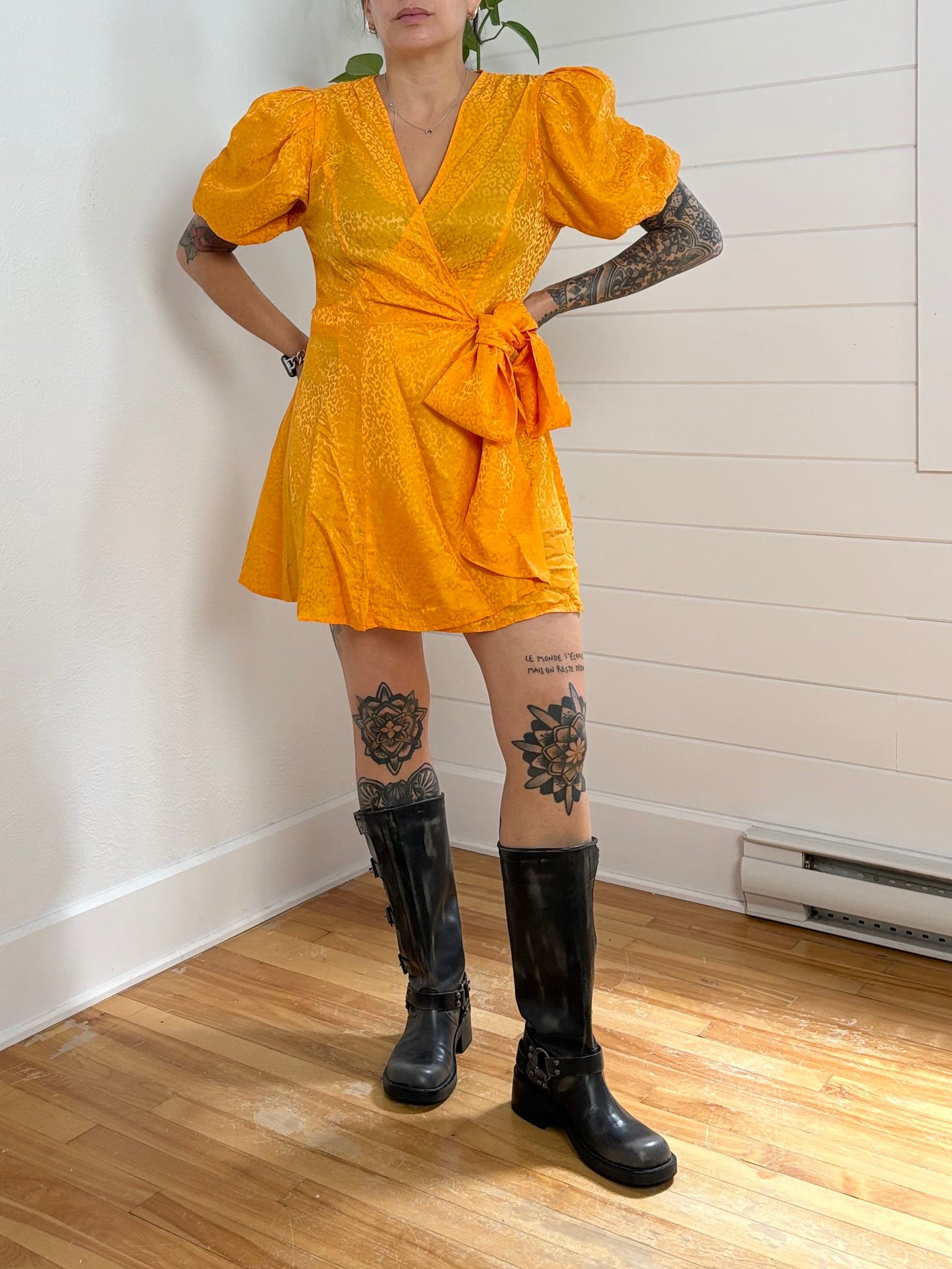 Robe cache-cœur mini en soie mélancgée Ronny Kobo Anna Large