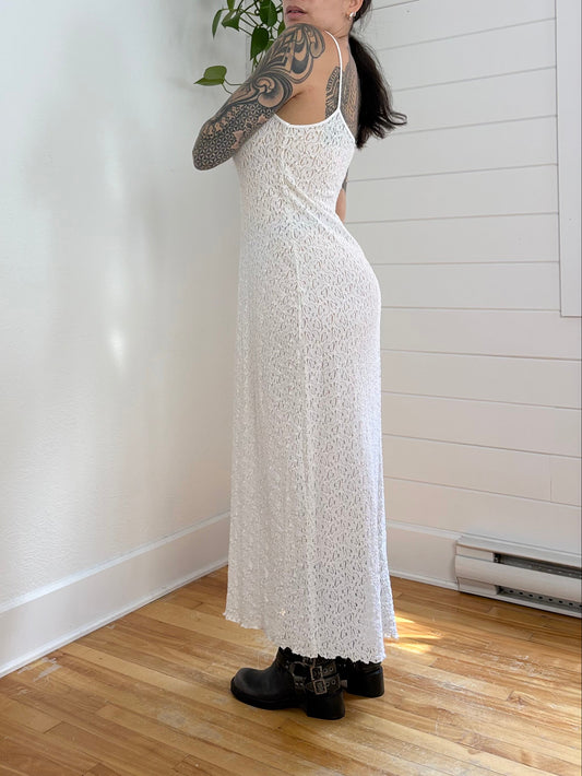 Robe midi vintage semi-transparente toute en dentelle Grande