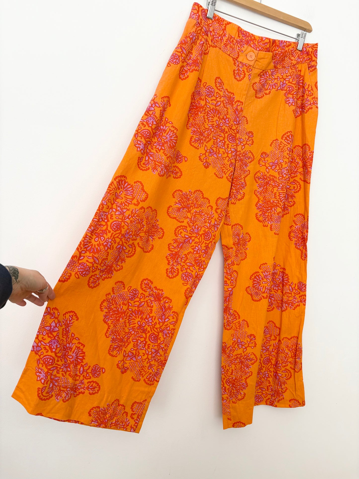 Caroline Constas Linen blend floral pants Large