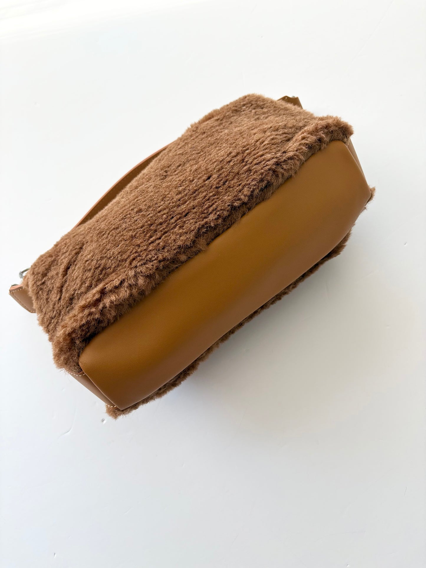 8 other reasons brown faux shearling crescent bag