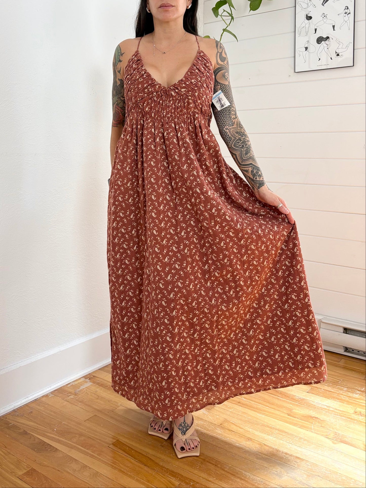 Treasure & Bond smocked floral midi dress Large